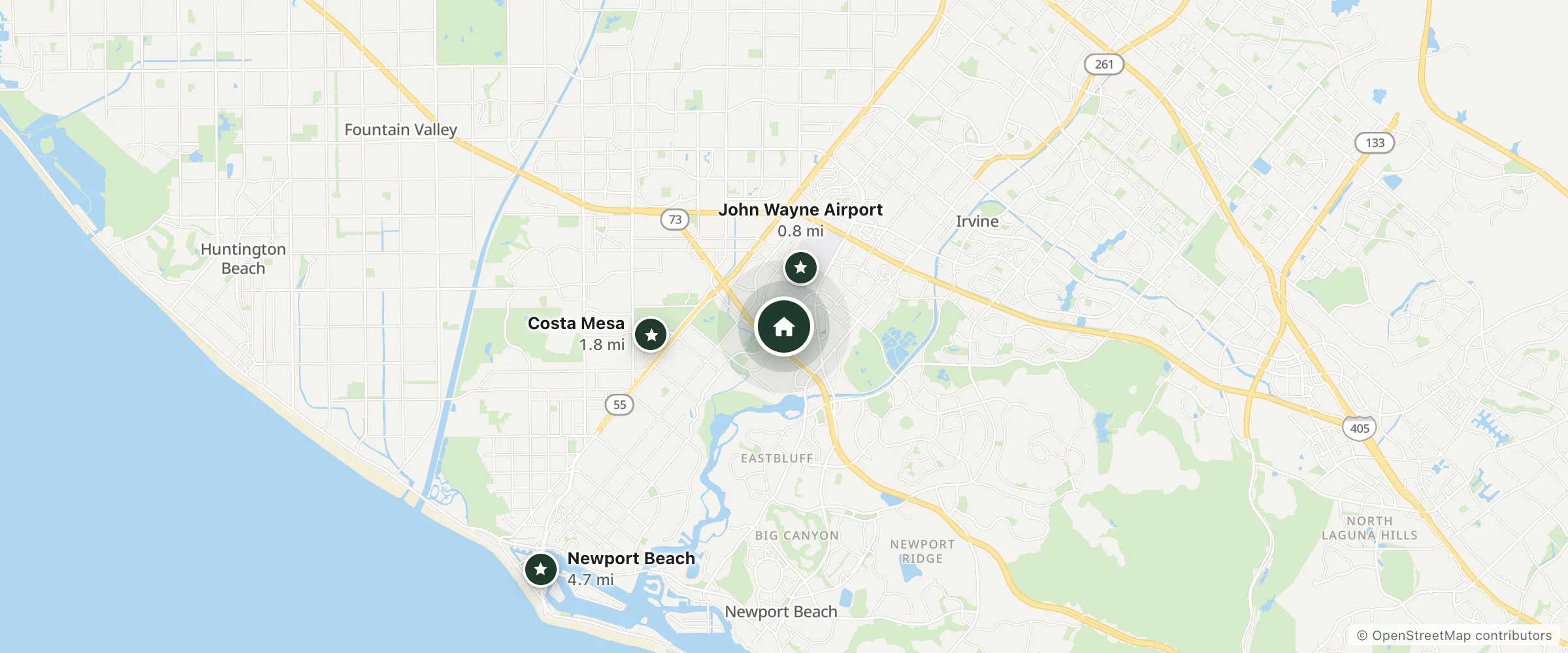 Map of Campus JAX - Newport Beach and nearby John Wayne Airport, Costa Mesa and Newport Beach