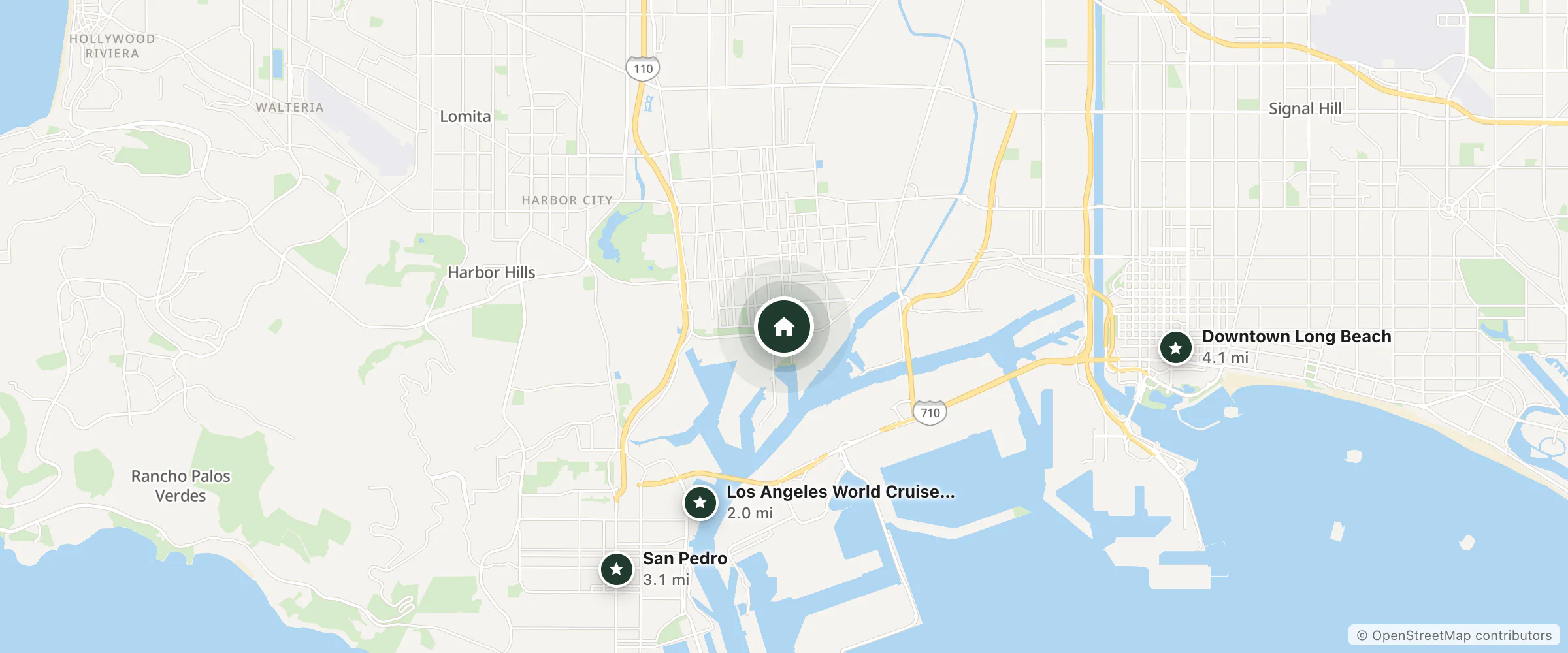 Map of The Monterey Inn Hotel and nearby Los Angeles World Cruise Center, San Pedro and Downtown Long Beach