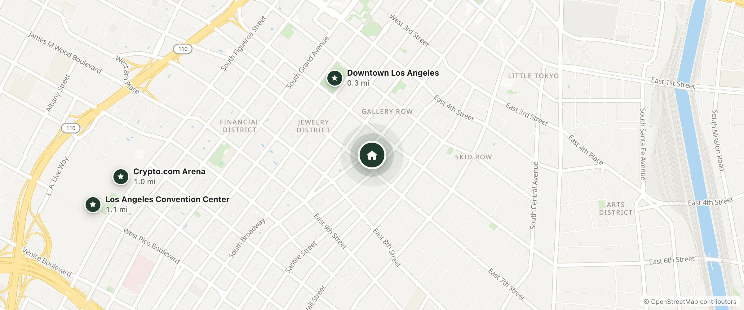 Map of Hotel Cortez and nearby Downtown Los Angeles, Crypto.com Arena and Los Angeles Convention Center