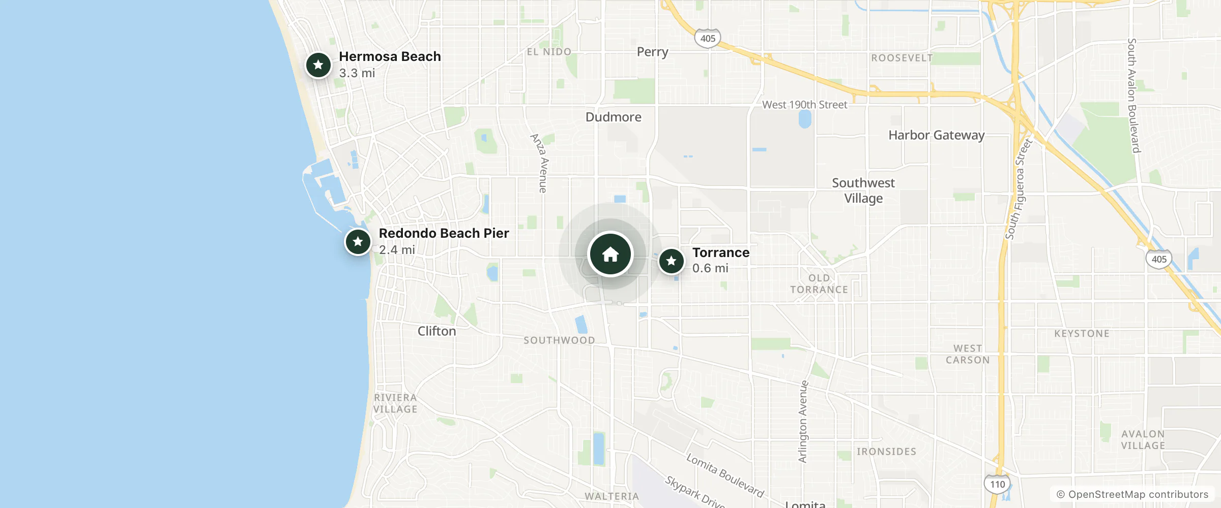 Map of Howard Johnson and nearby Torrance, Redondo Beach Pier and Hermosa Beach