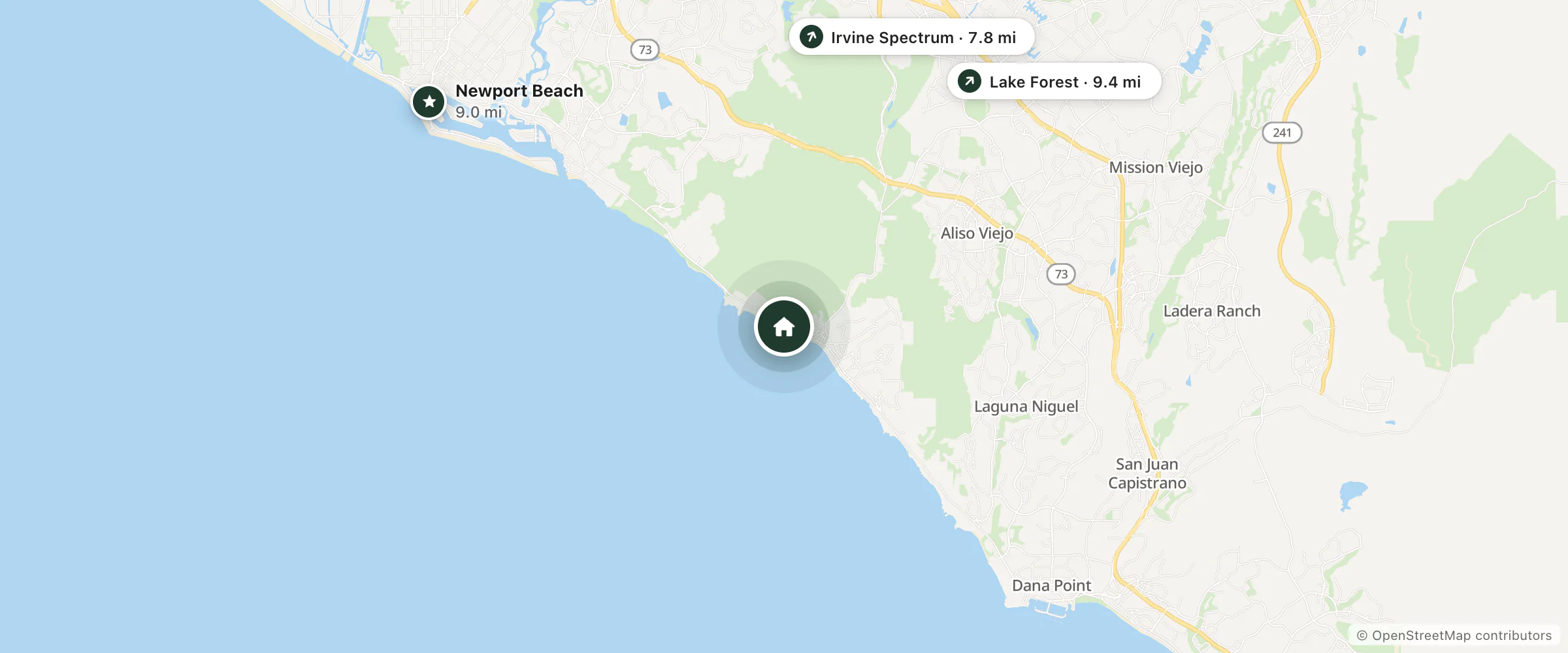 Map of Hotel Joaquin and nearby Irvine Spectrum, Newport Beach and Lake Forest