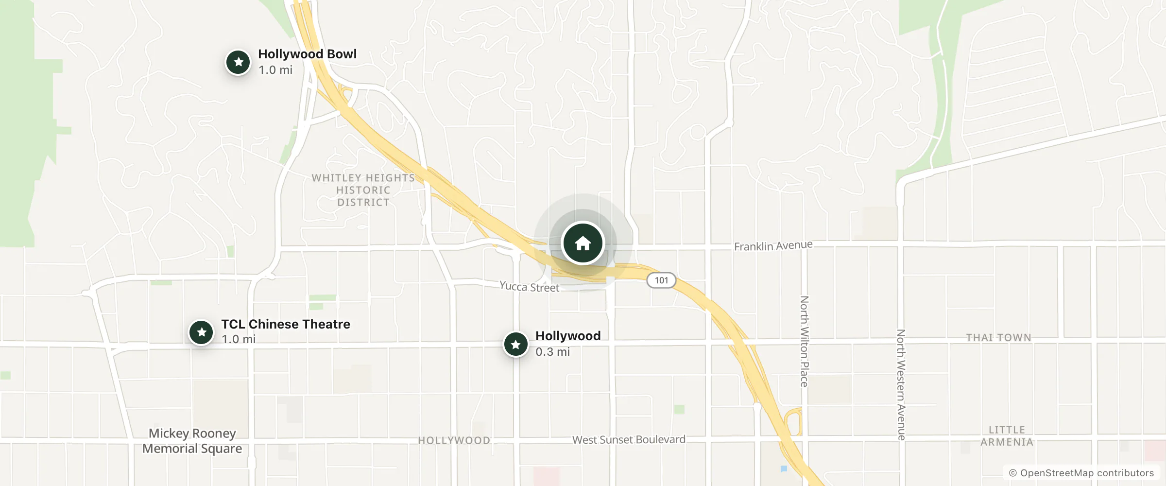 Map of Best Western Plus Hollywood Hills Hotel and nearby Hollywood, Hollywood Bowl and TCL Chinese Theatre
