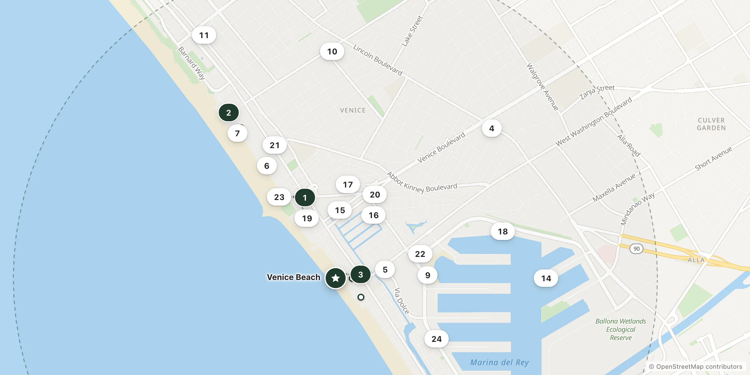 Map of hotels near Venice Beach