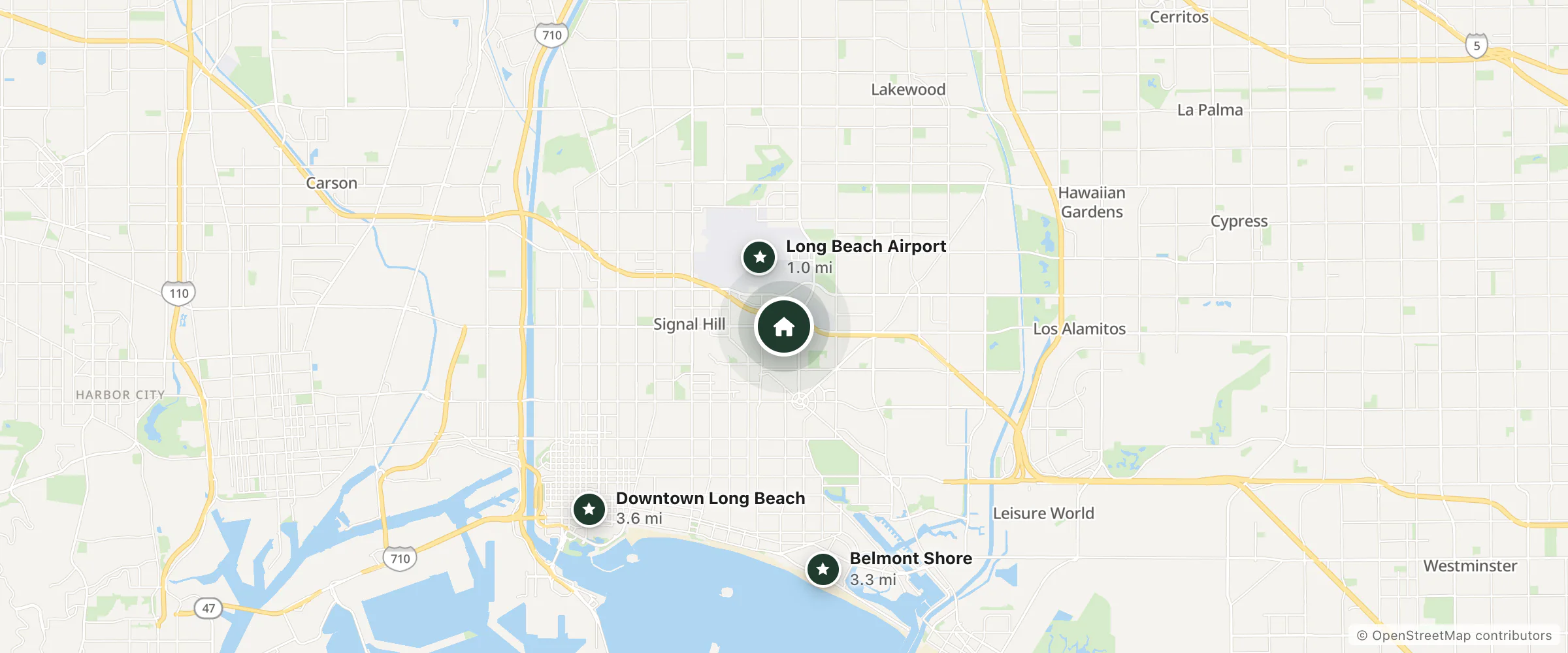 Map of Extended Stay America - Los Angeles - Long Beach Airport and nearby Long Beach Airport, Belmont Shore and Downtown Long Beach