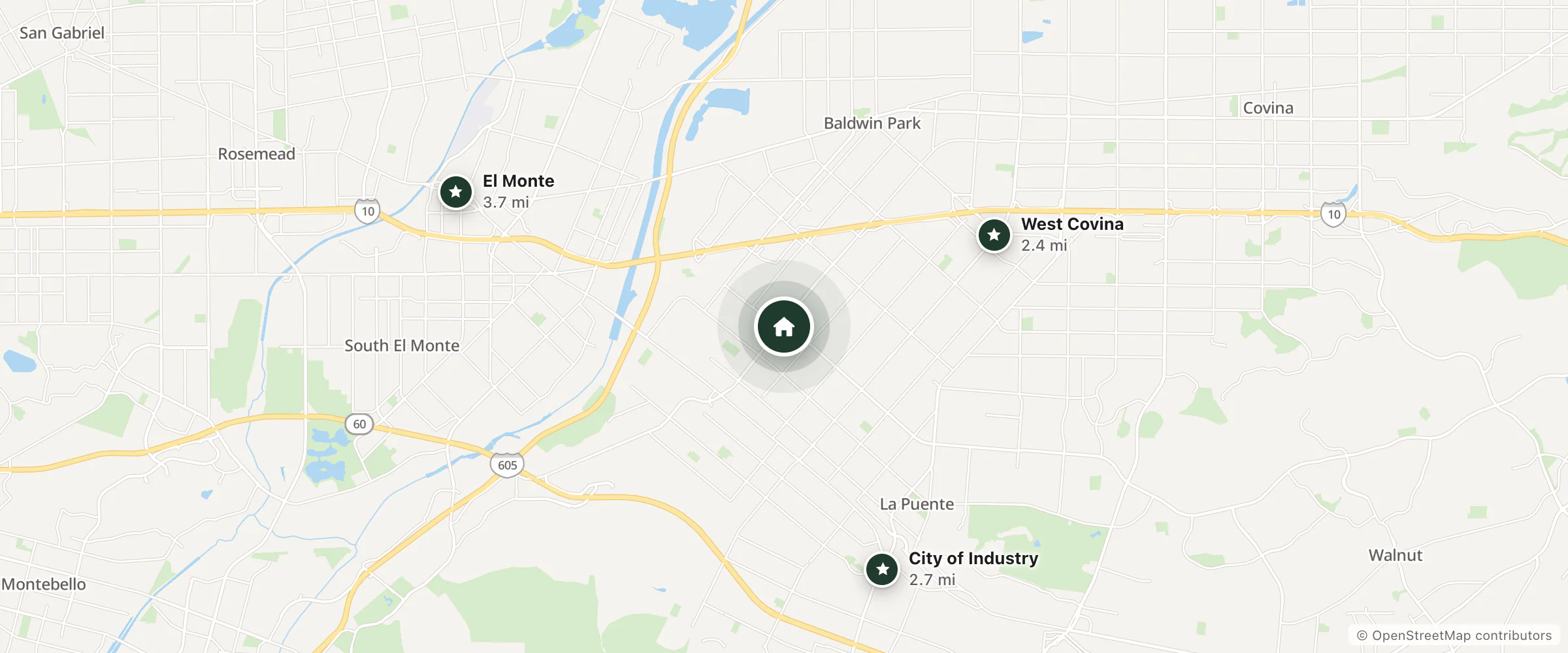 Map of Prince Inn Motel and nearby West Covina, City of Industry and El Monte