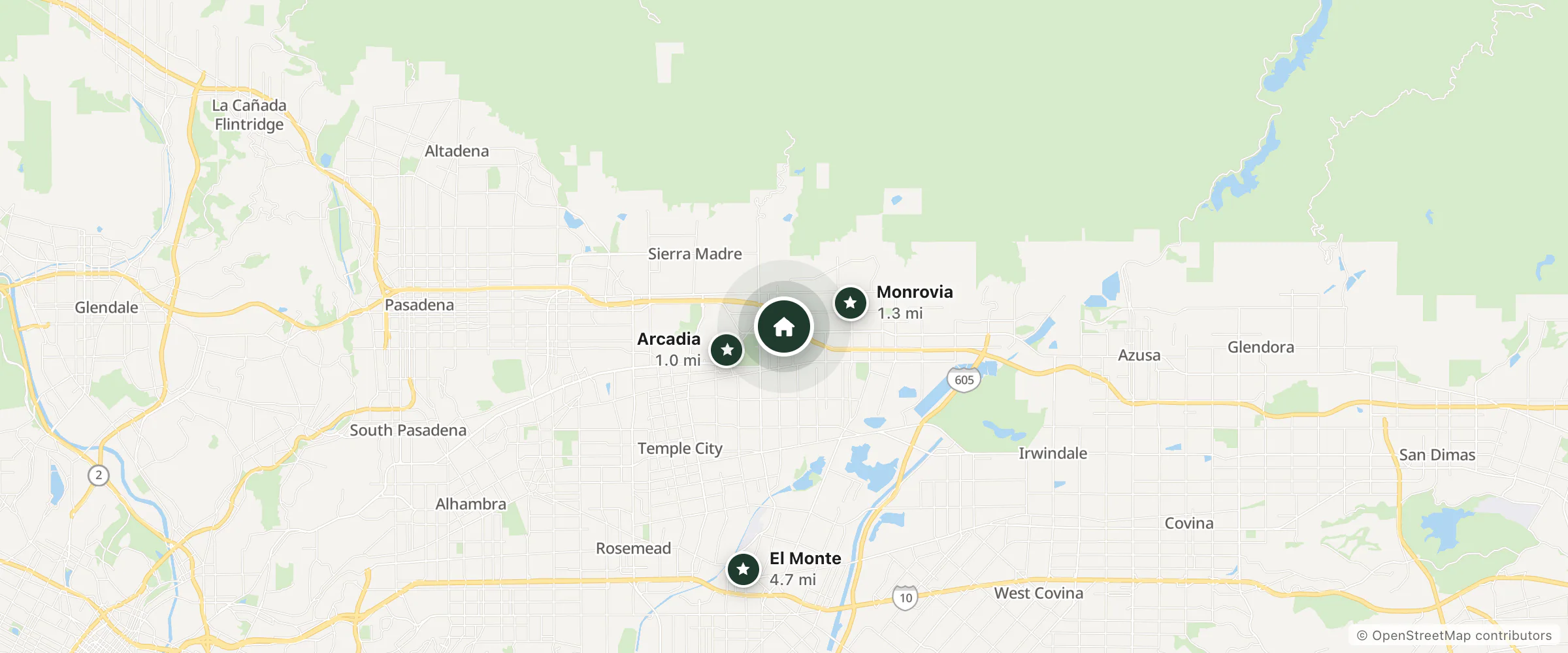 Map of Residence Inn and nearby Arcadia, Monrovia and El Monte