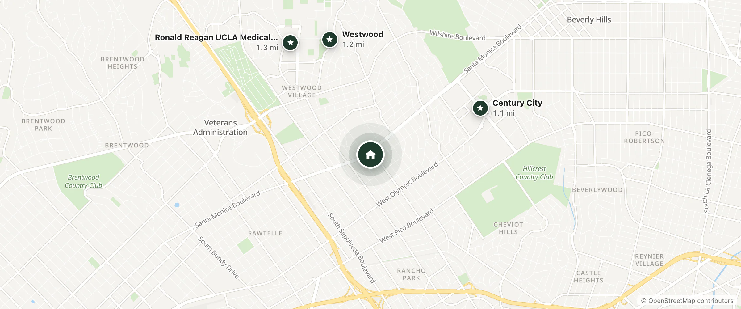 Map of Good Nite Inn and nearby Century City, Westwood and Ronald Reagan UCLA Medical Center