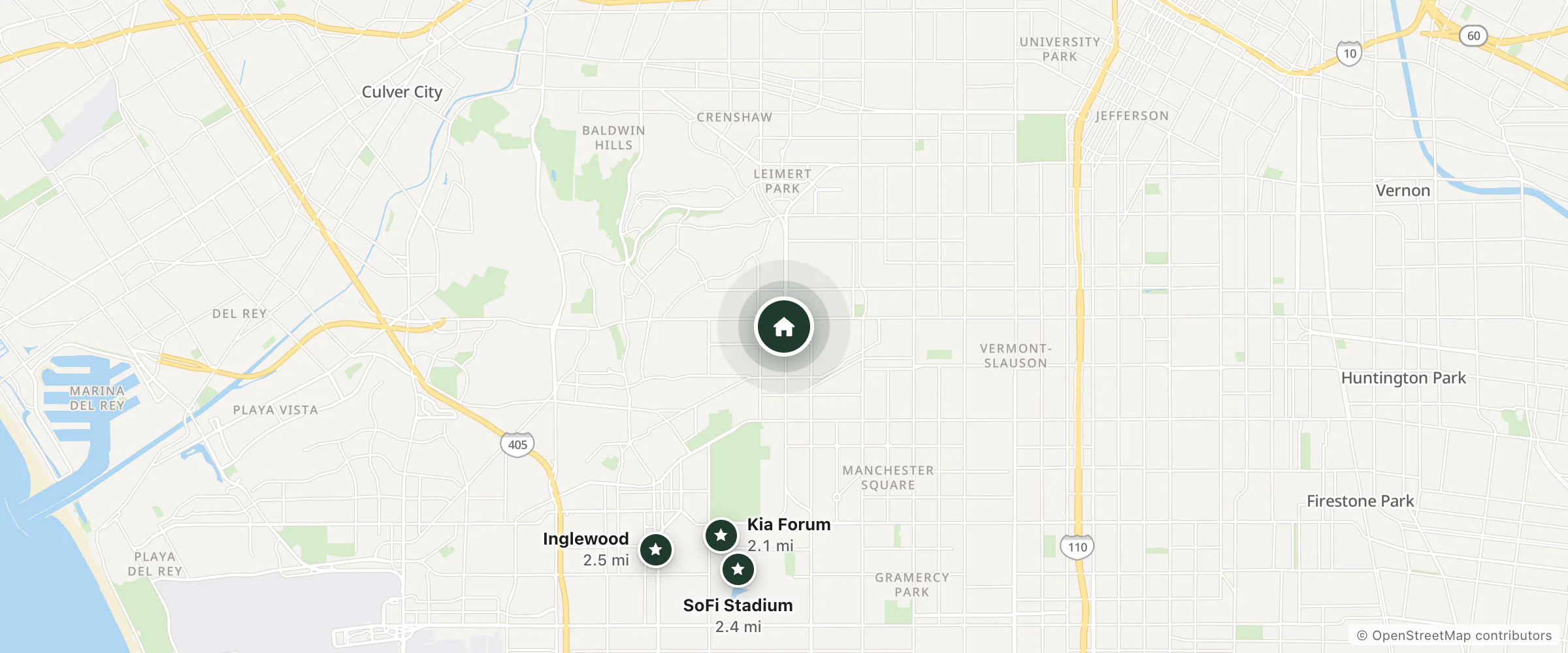 Map of 24 Hours Motel and nearby Kia Forum, SoFi Stadium and Inglewood