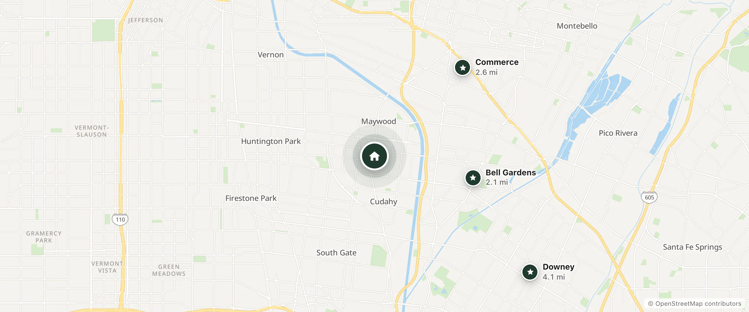Map of Travelodge Inn and Suites by Wyndham Bell Los Angeles Area and nearby Bell Gardens, Commerce and Downey