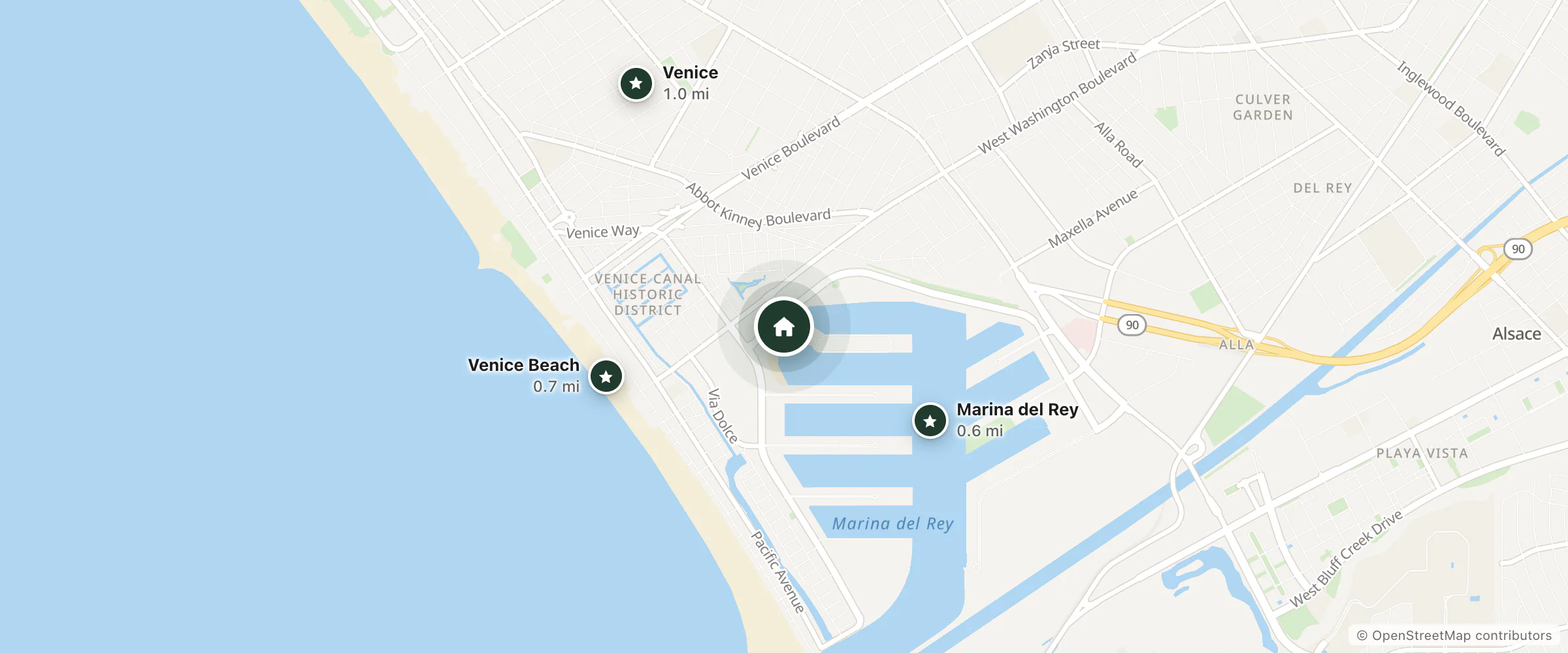 Map of Jamaica Bay Inn and nearby Marina del Rey, Venice Beach and Venice