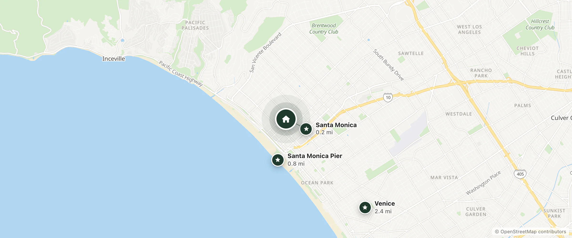Map of Santa Monica Proper Hotel and nearby Santa Monica, Santa Monica Pier and Venice
