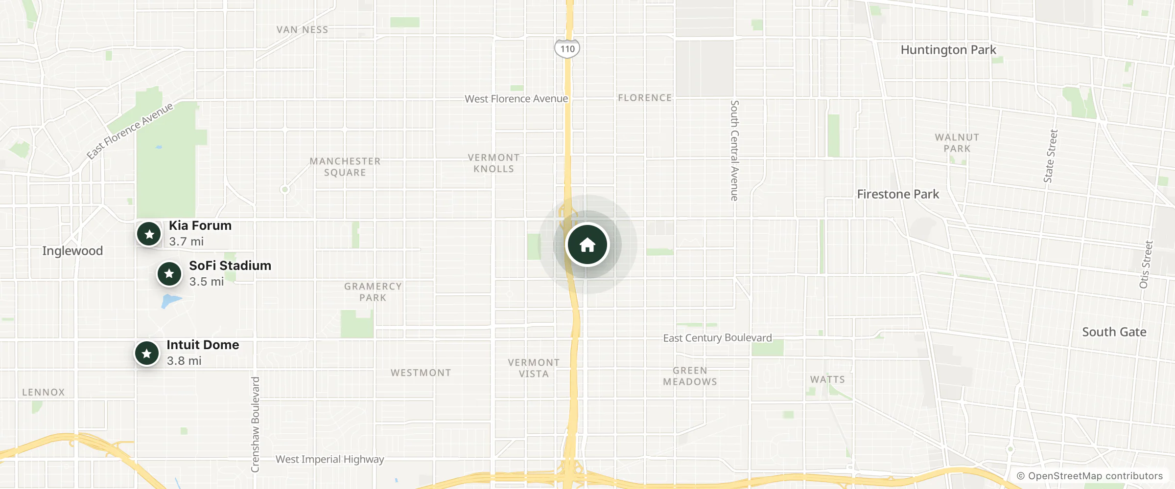 Map of Broadway Inn Motel and nearby SoFi Stadium, Kia Forum and Intuit Dome