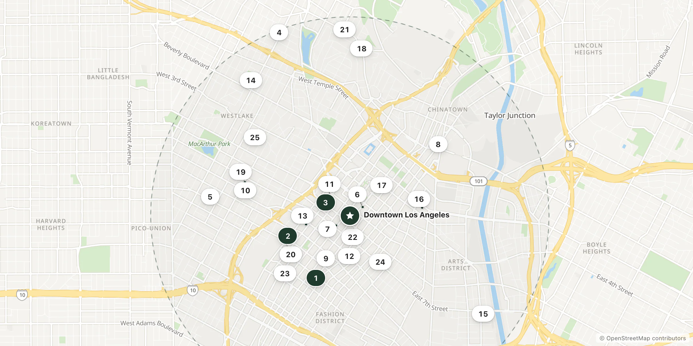 Map of hotels near Downtown Los Angeles