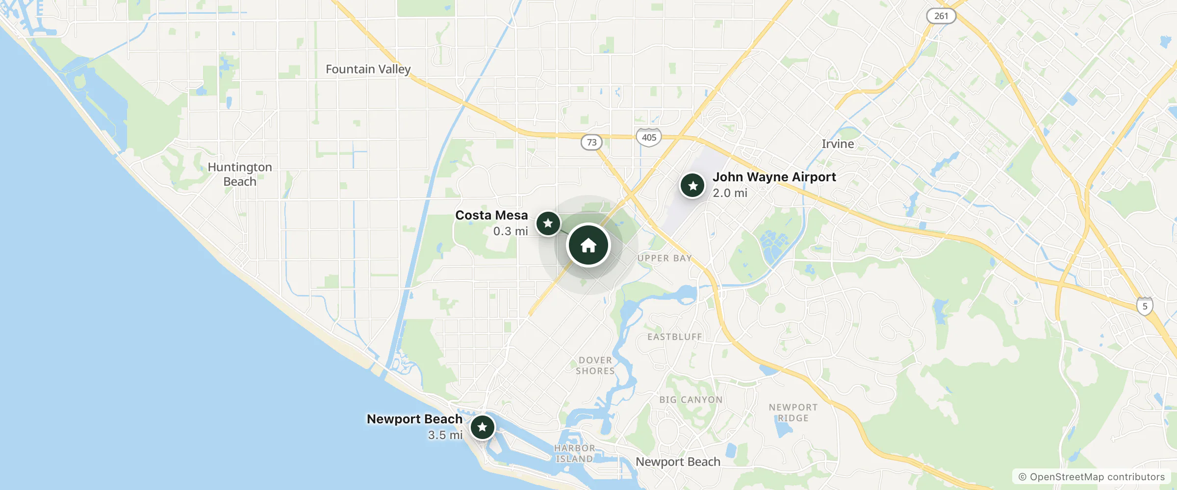 Map of Regency Inn and nearby Costa Mesa, John Wayne Airport and Newport Beach