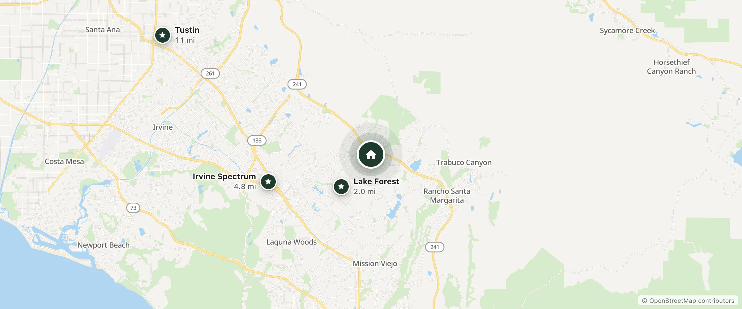 Map of Extended Stay America and nearby Lake Forest, Irvine Spectrum and Tustin