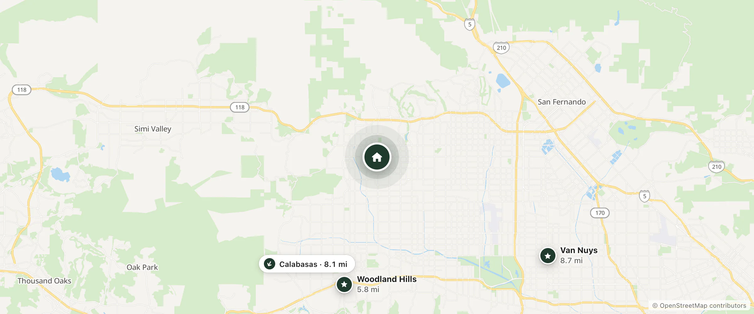 Map of Residence Inn and nearby Woodland Hills, Calabasas and Van Nuys