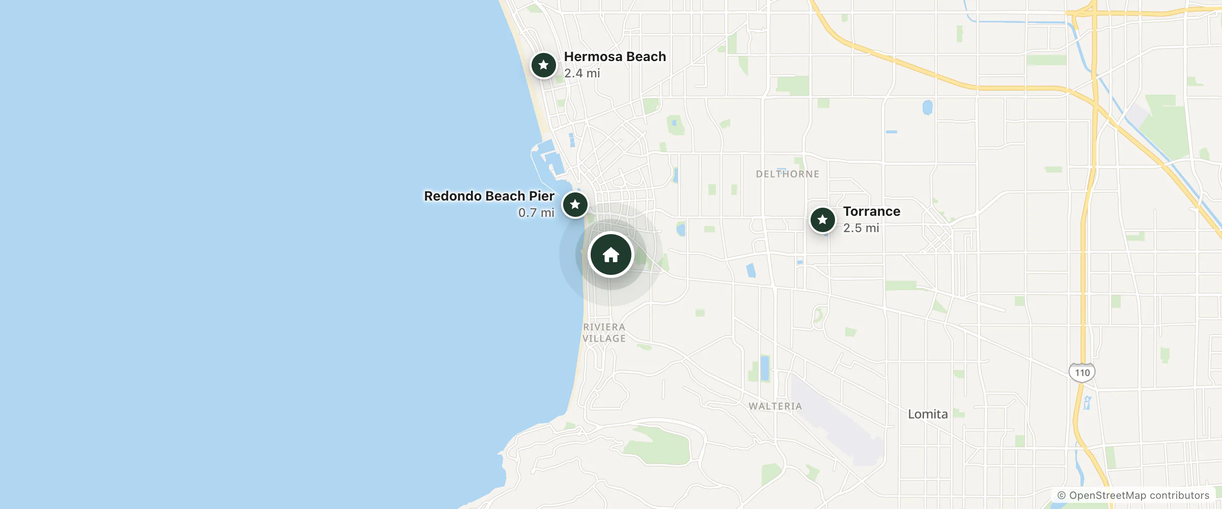 Map of MoonliteInnRedond Beach and nearby Redondo Beach Pier, Hermosa Beach and Torrance