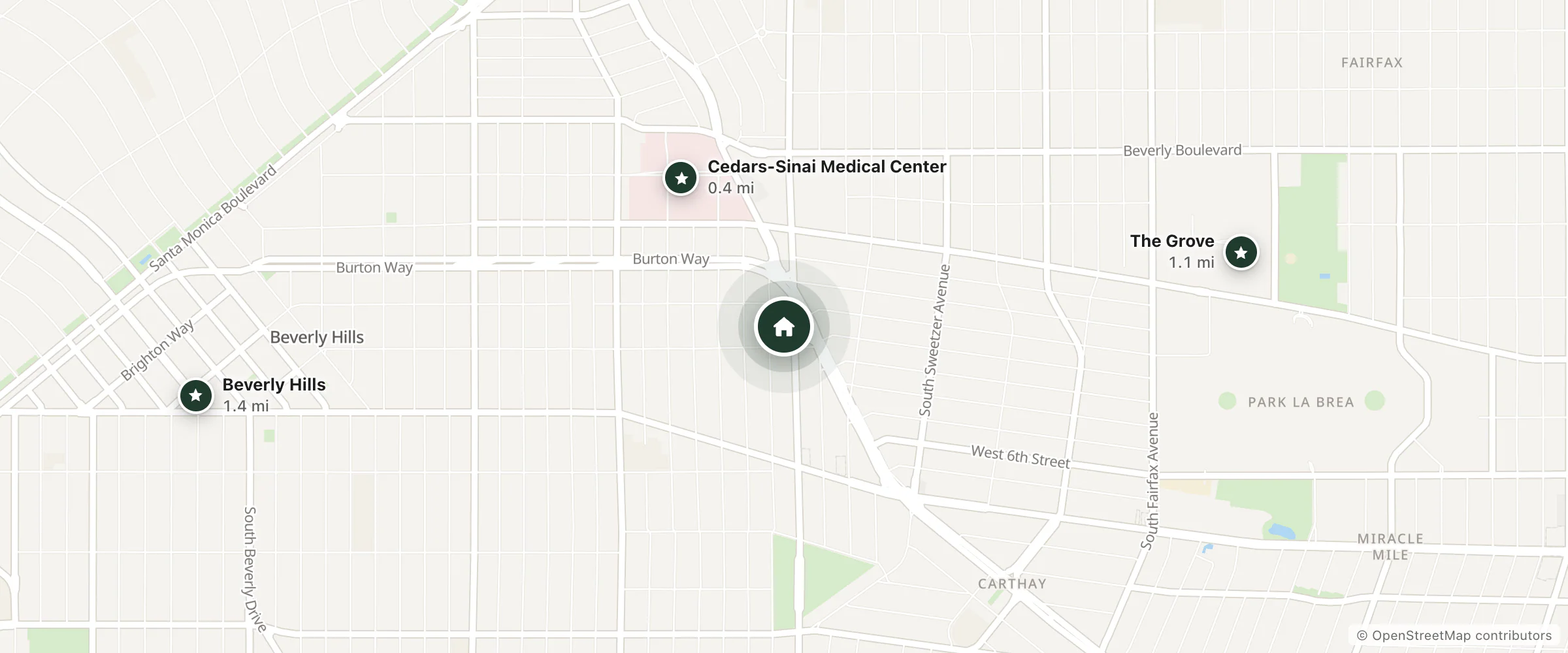 Map of SLS Hotel, a Luxury Collection Hotel, Beverly Hills and nearby Cedars-Sinai Medical Center, The Grove and Beverly Hills