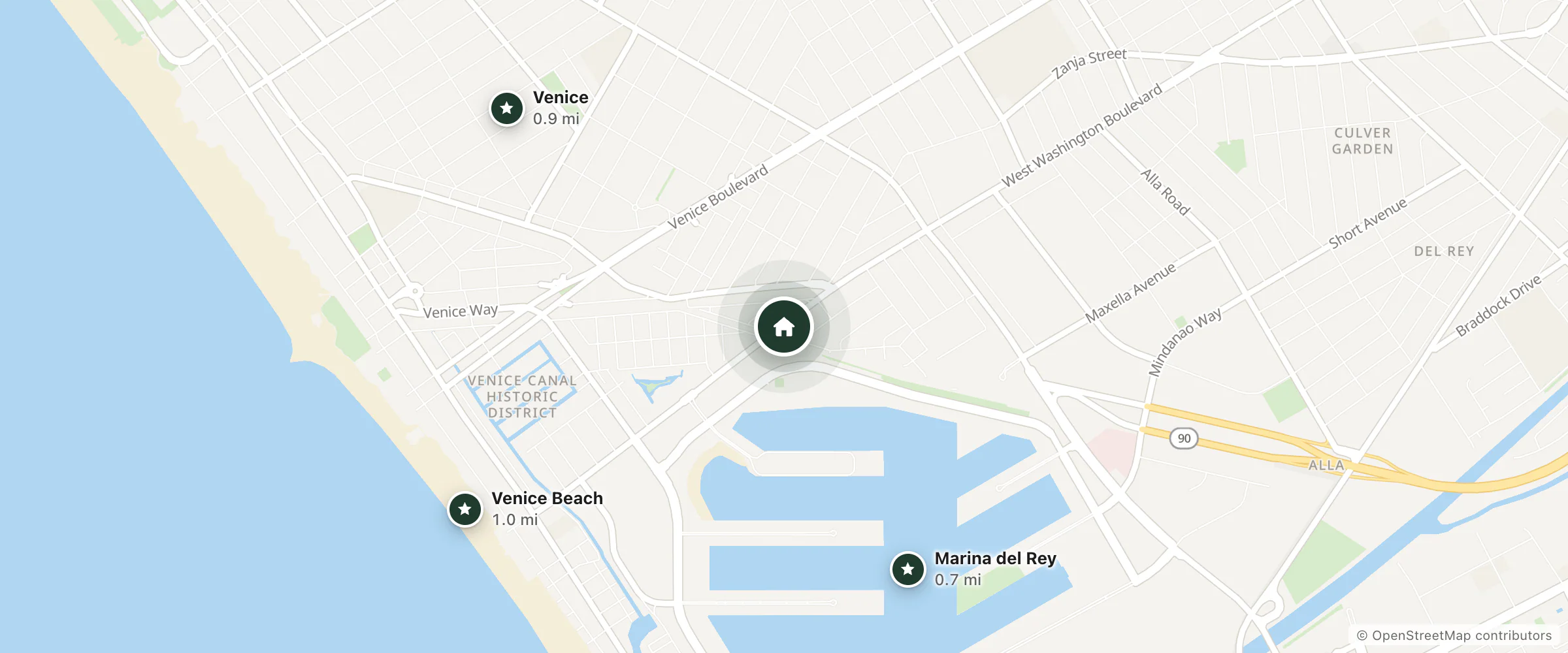 Map of The Venice Beach Hostel and nearby Marina del Rey, Venice and Venice Beach