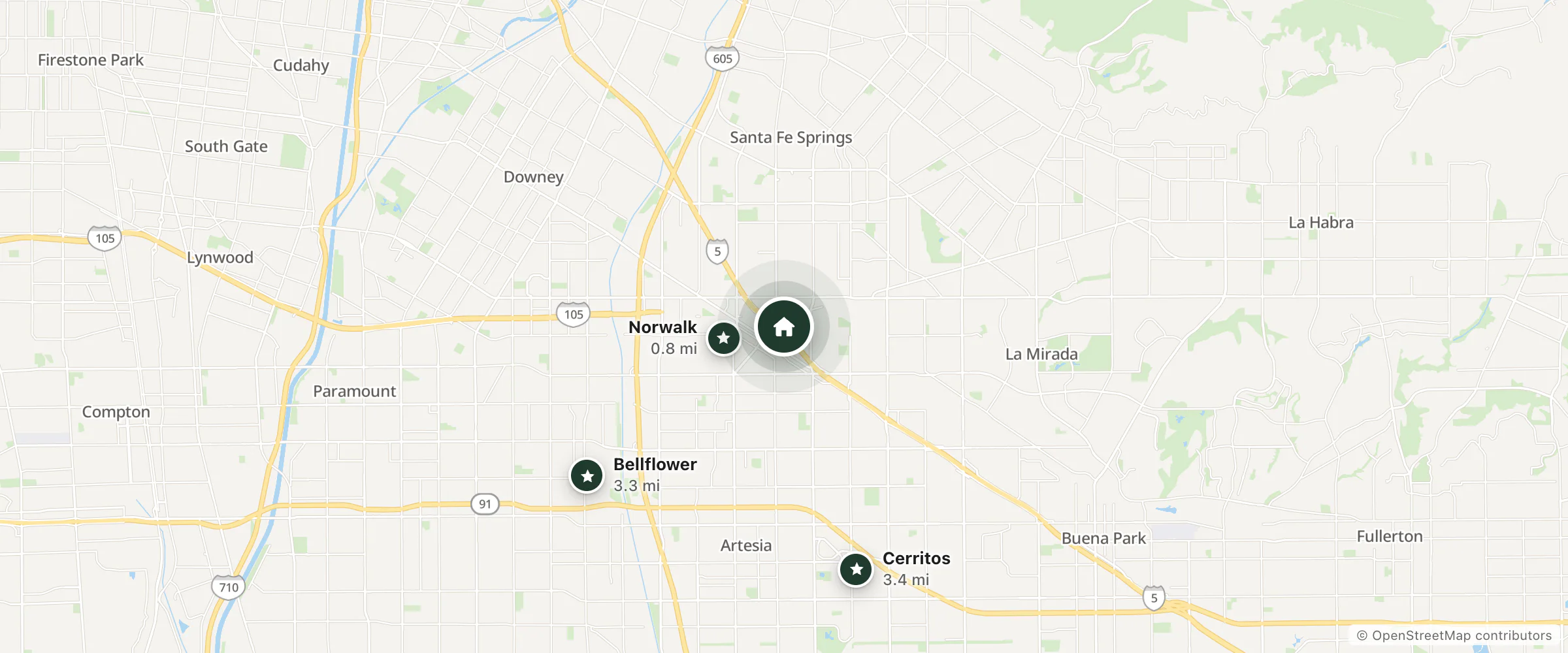 Map of Goldenpark and nearby Norwalk, Bellflower and Cerritos