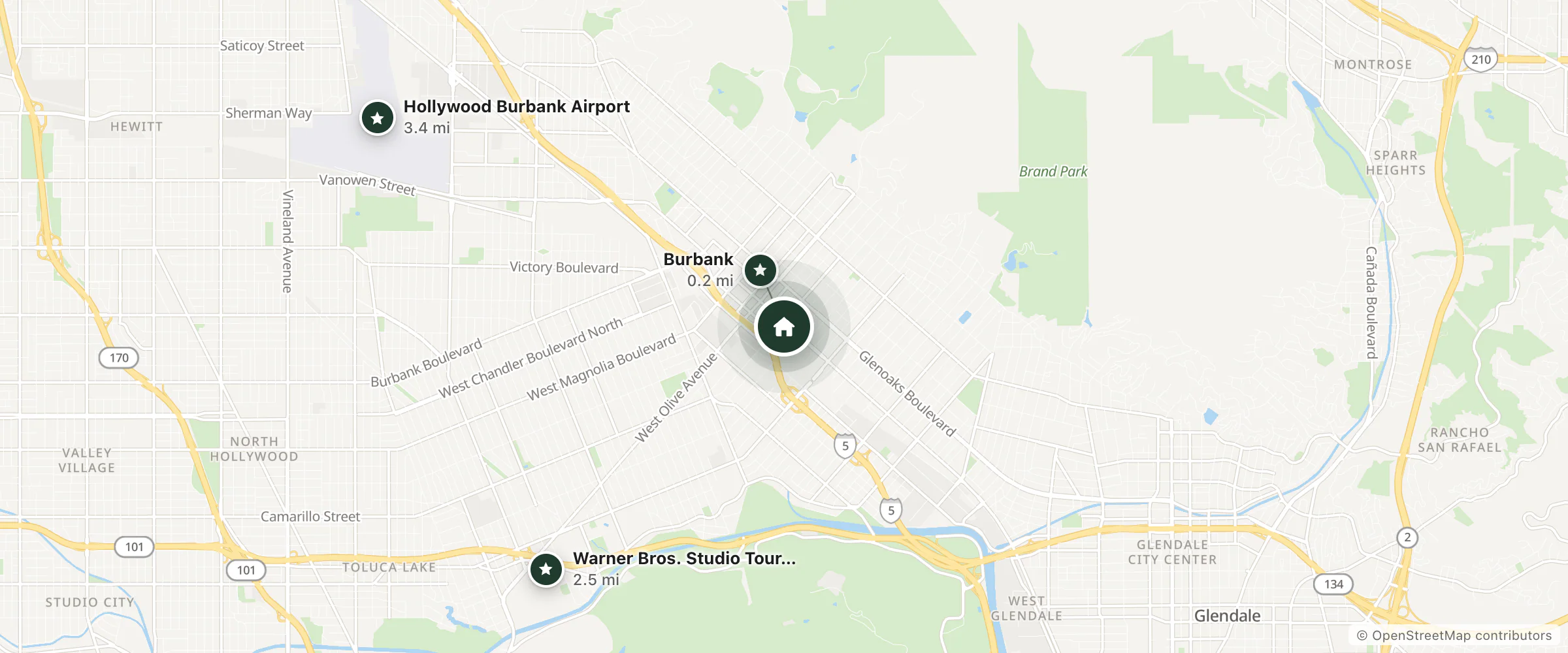 Map of Hilton Garden Inn and nearby Burbank, Warner Bros. Studio Tour Hollywood and Hollywood Burbank Airport