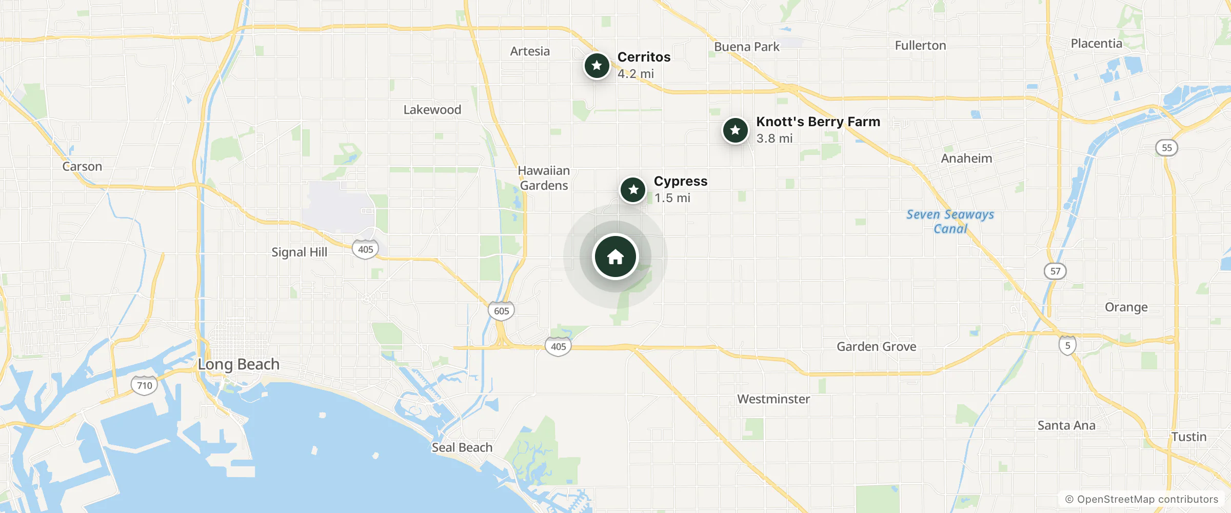 Map of Residence Inn and nearby Cypress, Knott's Berry Farm and Cerritos
