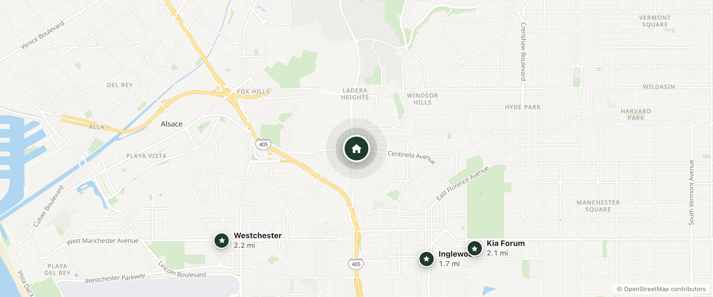 Map of Best Western Airport Plaza Inn and nearby Inglewood, Kia Forum and Westchester