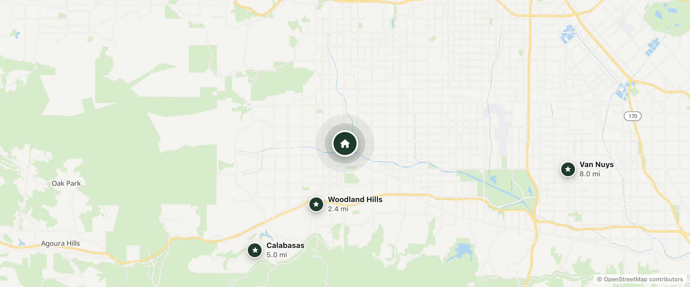 Map of Ramada and nearby Woodland Hills, Calabasas and Van Nuys