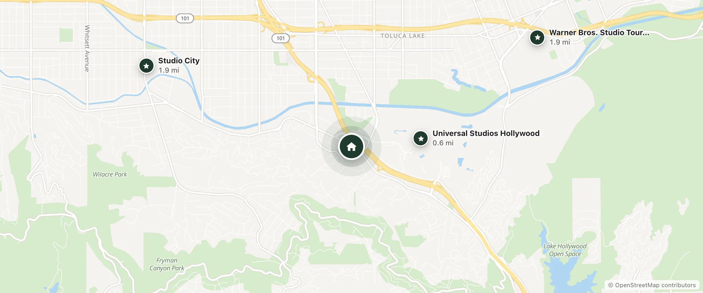 Map of BLVD Hotel Spa and nearby Universal Studios Hollywood, Warner Bros. Studio Tour Hollywood and Studio City