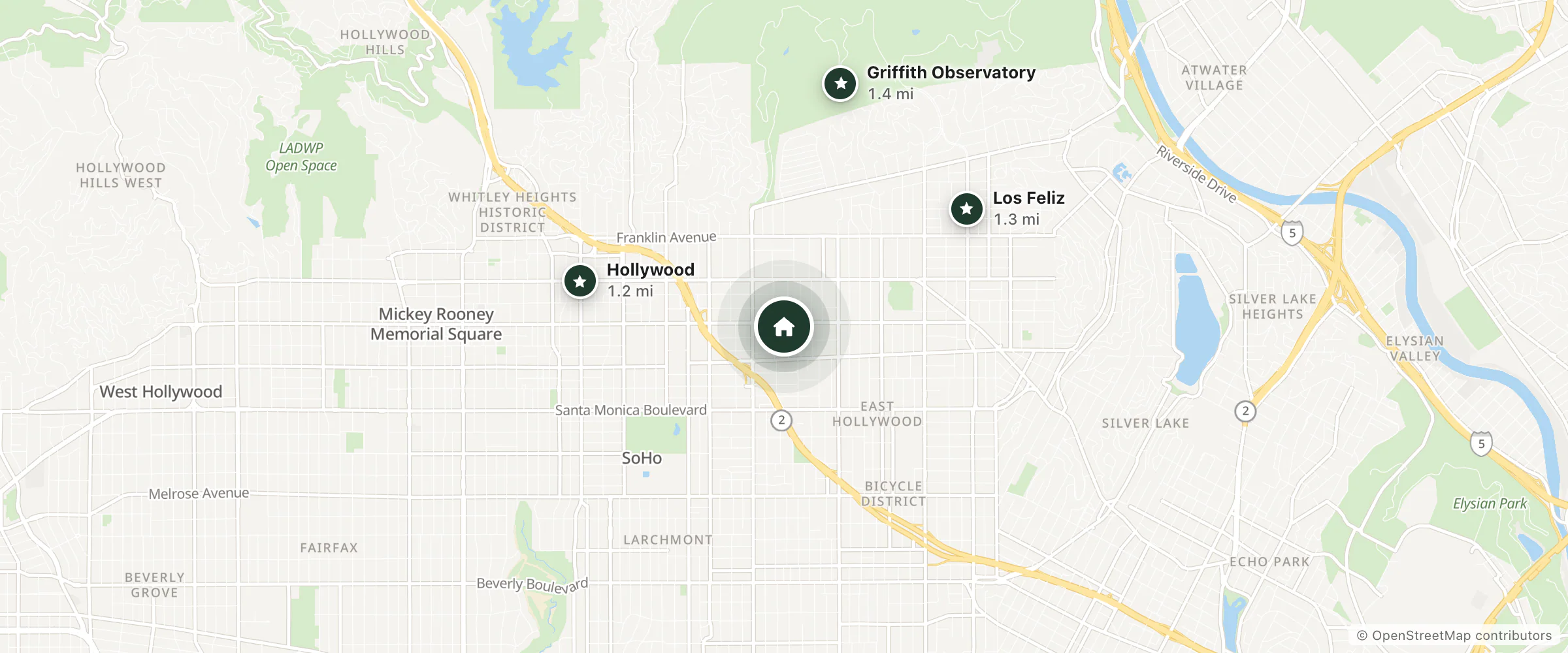 Map of Economy Inn Hollywood and nearby Hollywood, Los Feliz and Griffith Observatory