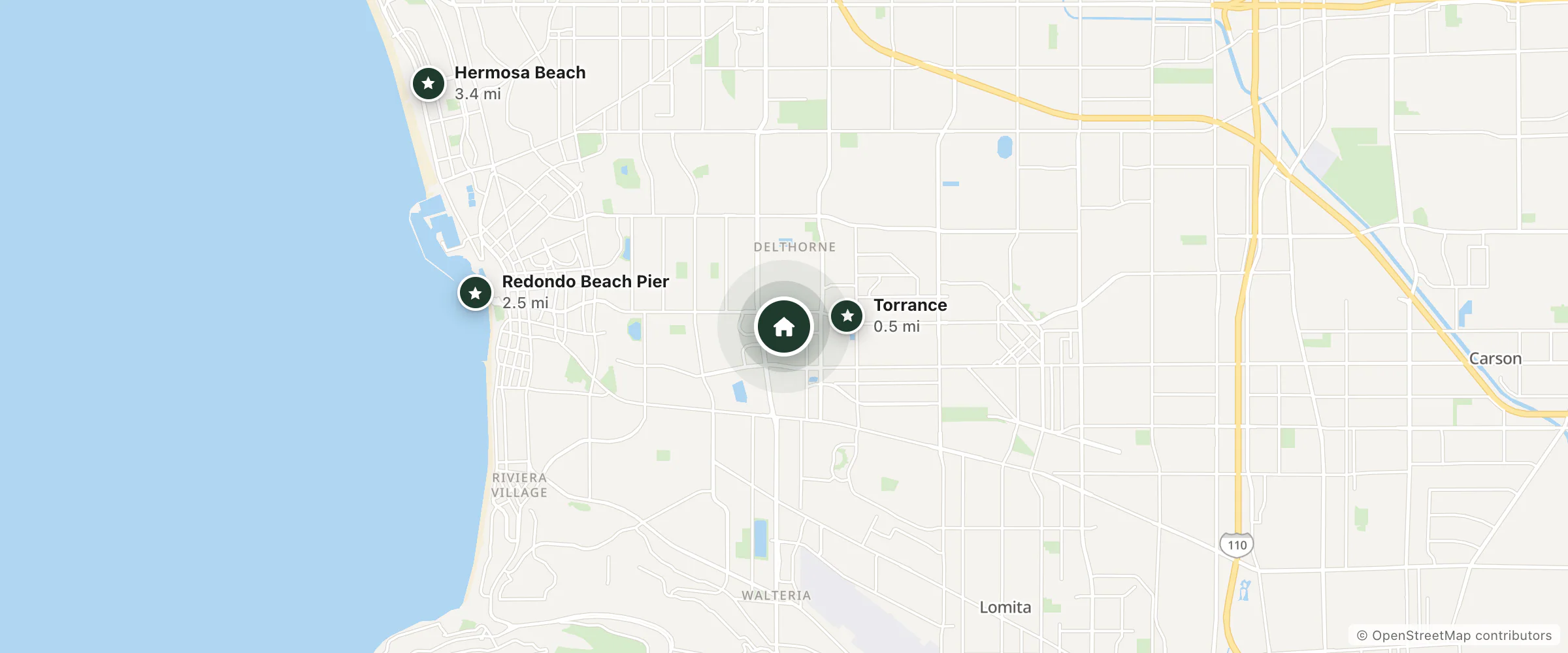 Map of Torrance Marriott Redondo Beach and nearby Torrance, Redondo Beach Pier and Hermosa Beach