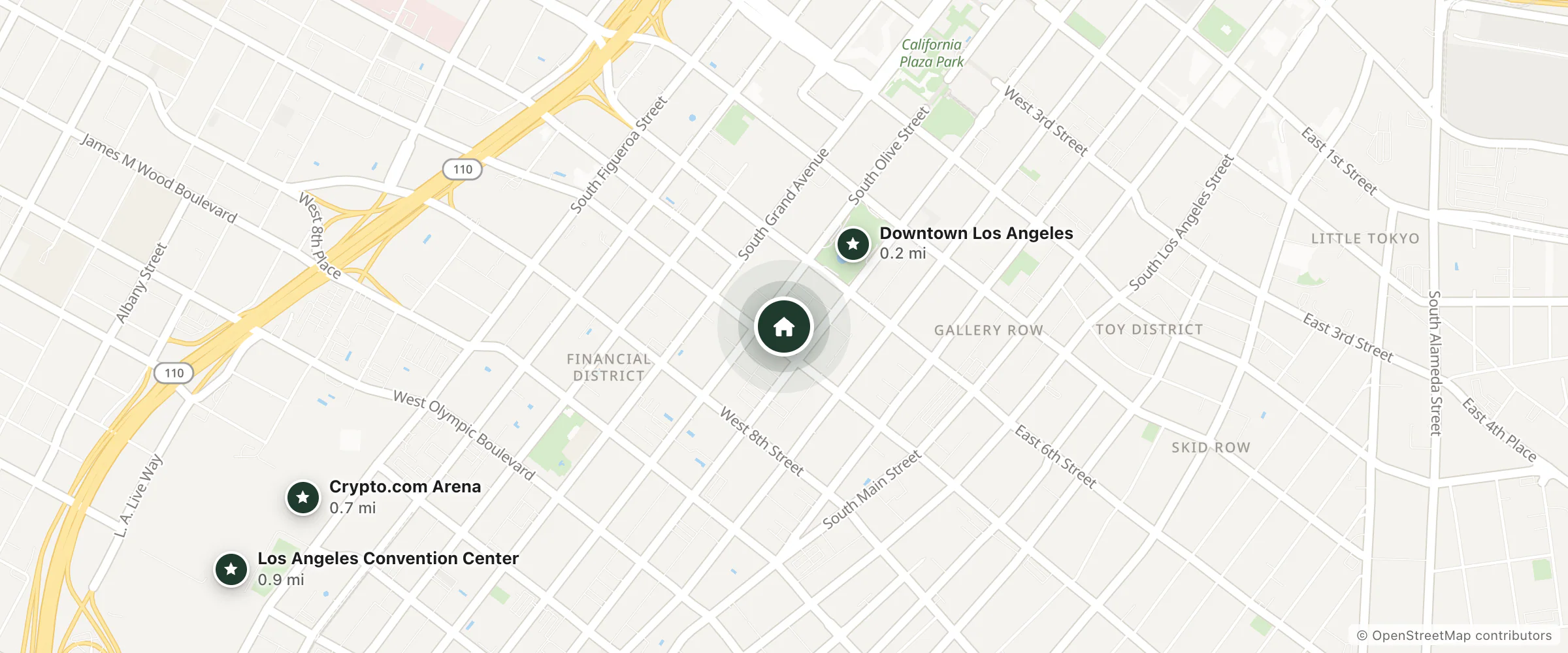 Map of The Hotel At The Los Angeles Athletic Club and nearby Downtown Los Angeles, Crypto.com Arena and Los Angeles Convention Center