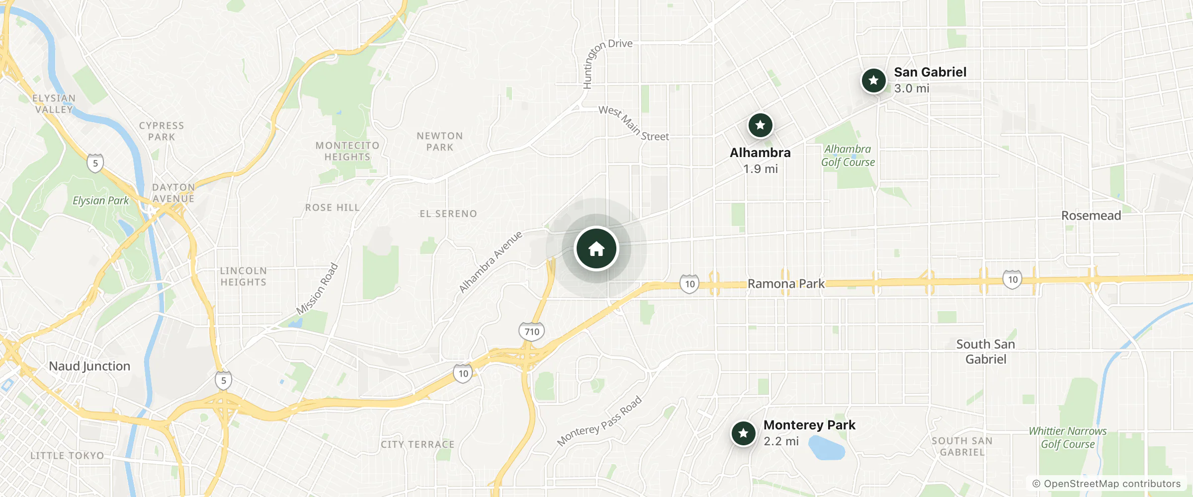 Map of Omeo Suites - Alhambra and nearby Alhambra, Monterey Park and San Gabriel