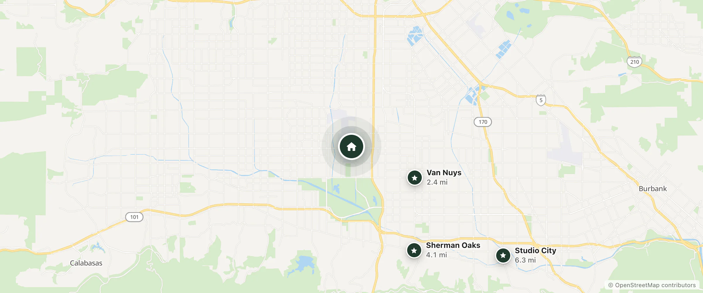 Map of Airtel Plaza Hotel and nearby Van Nuys, Sherman Oaks and Studio City