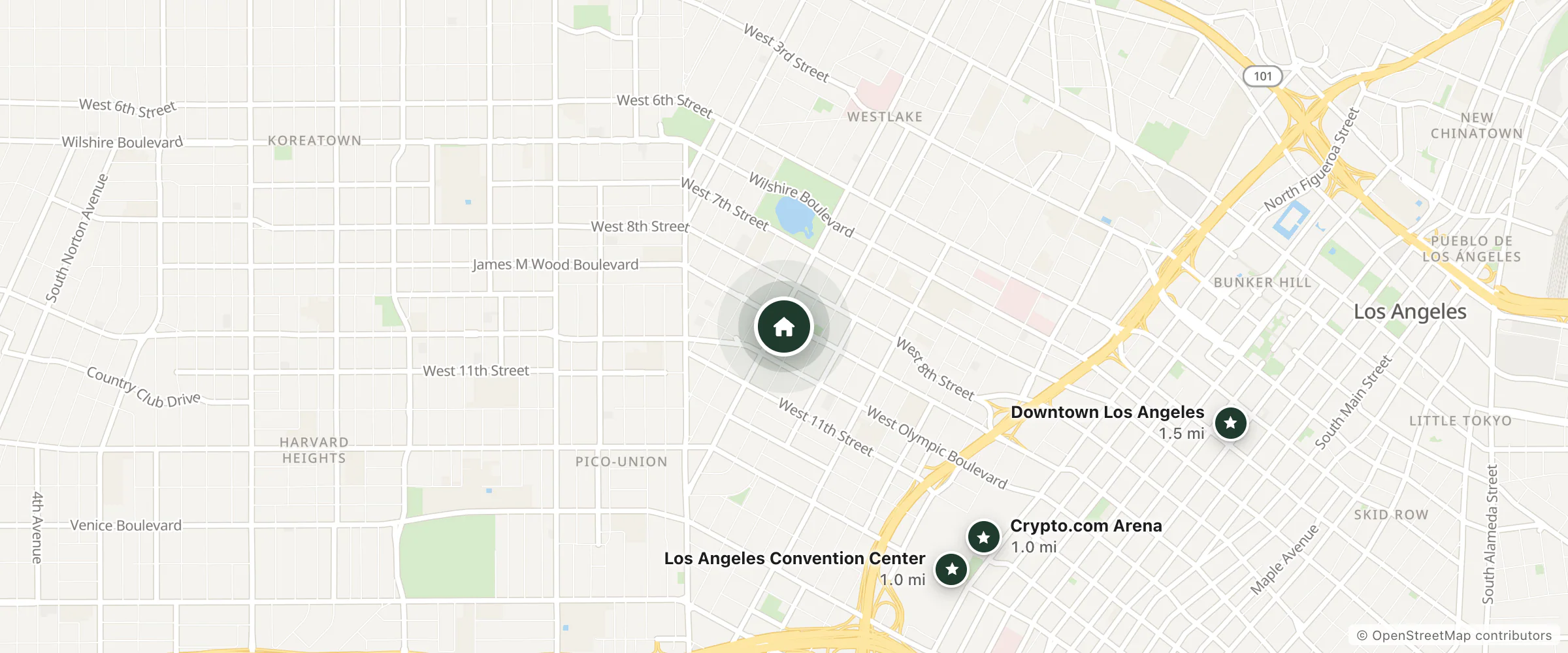Map of Americas Best Value Inn and nearby Crypto.com Arena, Los Angeles Convention Center and Downtown Los Angeles