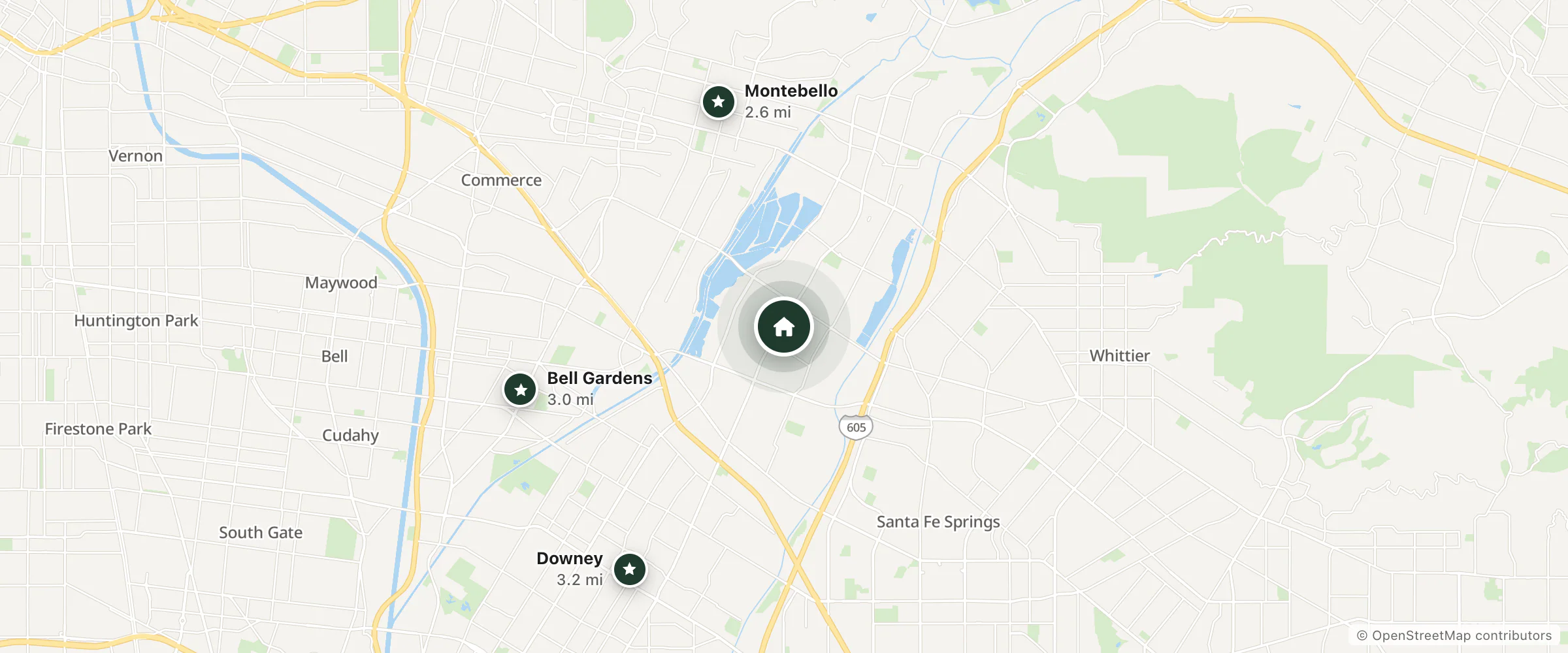 Map of Americas Best Value Inn and nearby Montebello, Bell Gardens and Downey