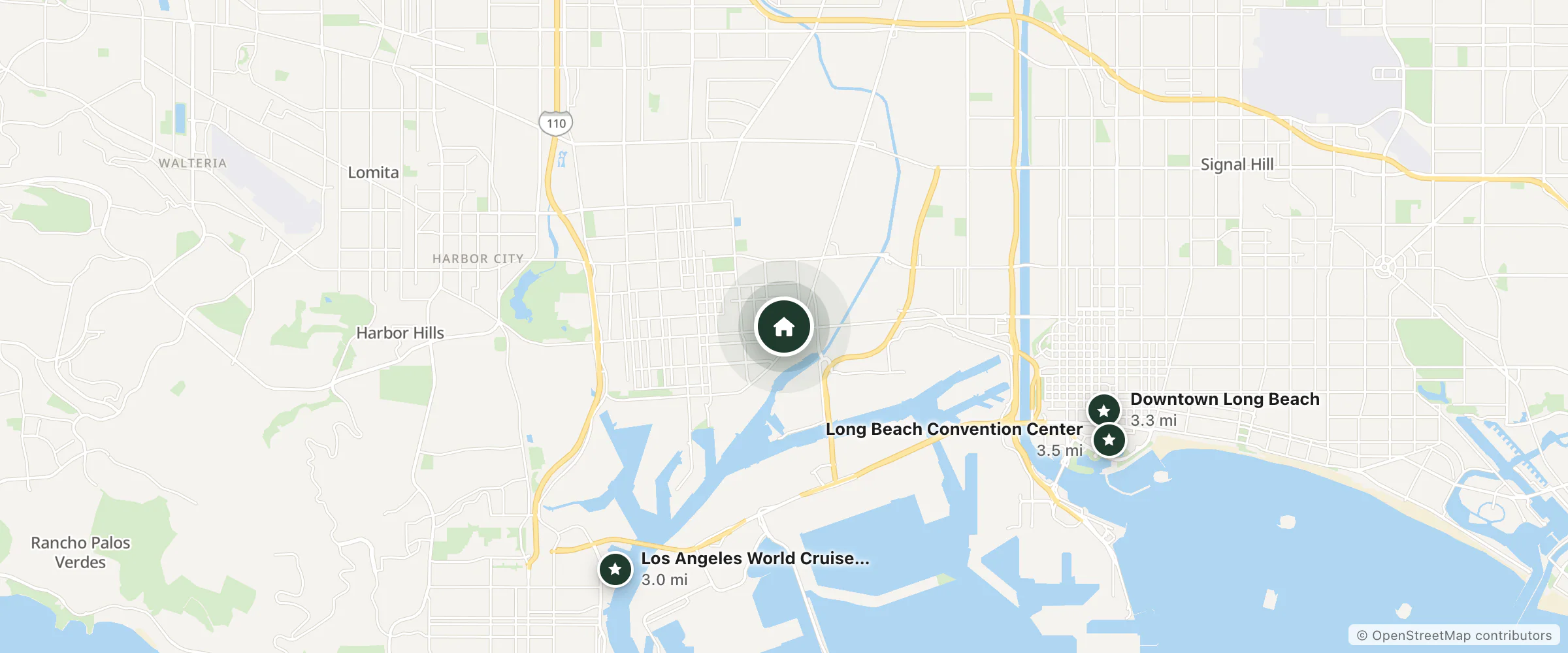 Map of Right Step Hotel and nearby Los Angeles World Cruise Center, Downtown Long Beach and Long Beach Convention Center