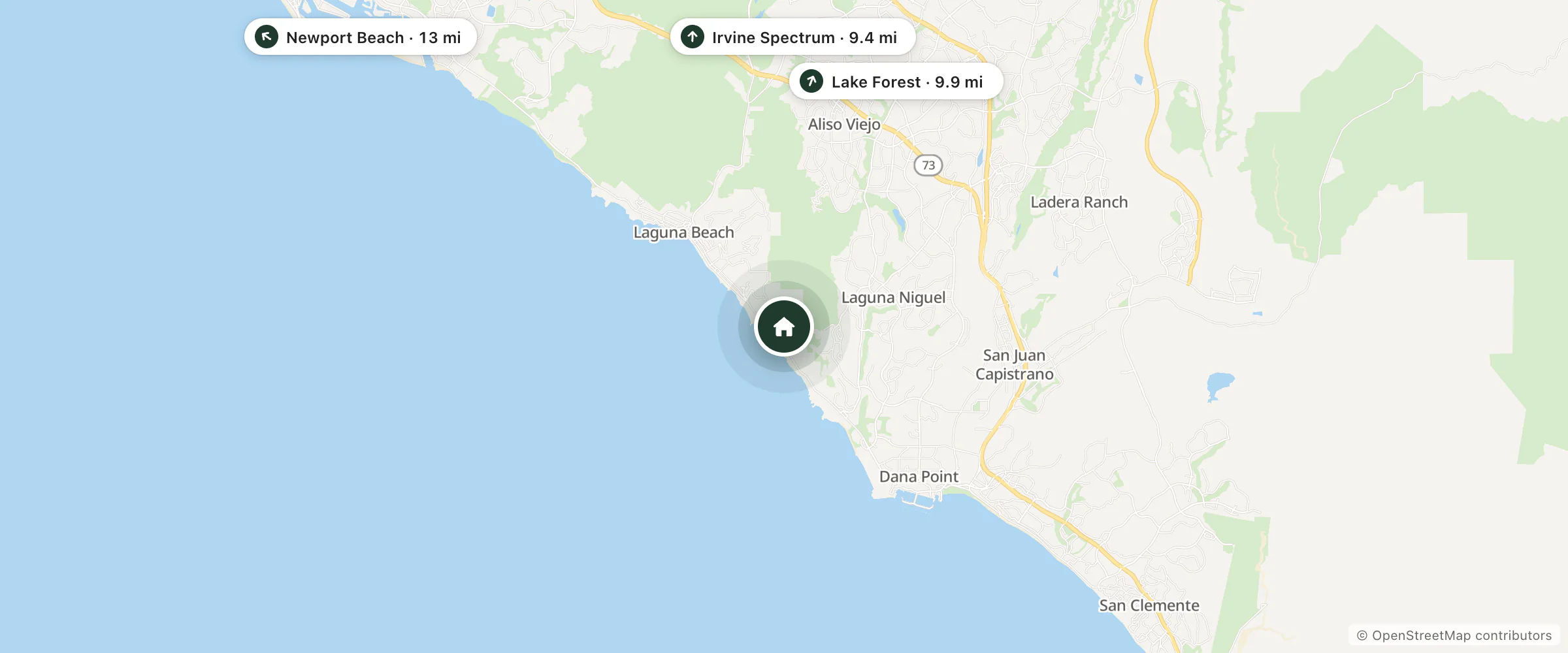 Map of The Ranch at Laguna Beach and nearby Irvine Spectrum, Lake Forest and Newport Beach