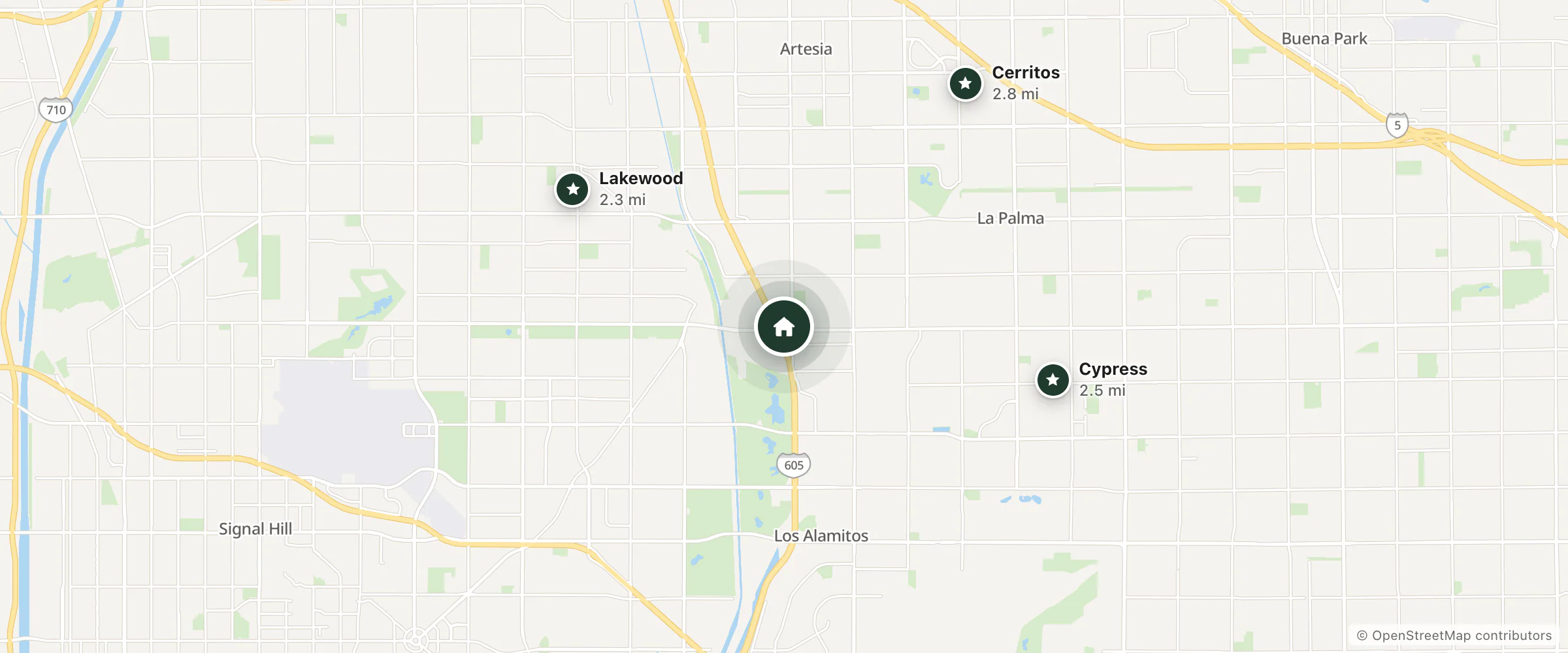 Map of Lakewood Inn and nearby Lakewood, Cypress and Cerritos