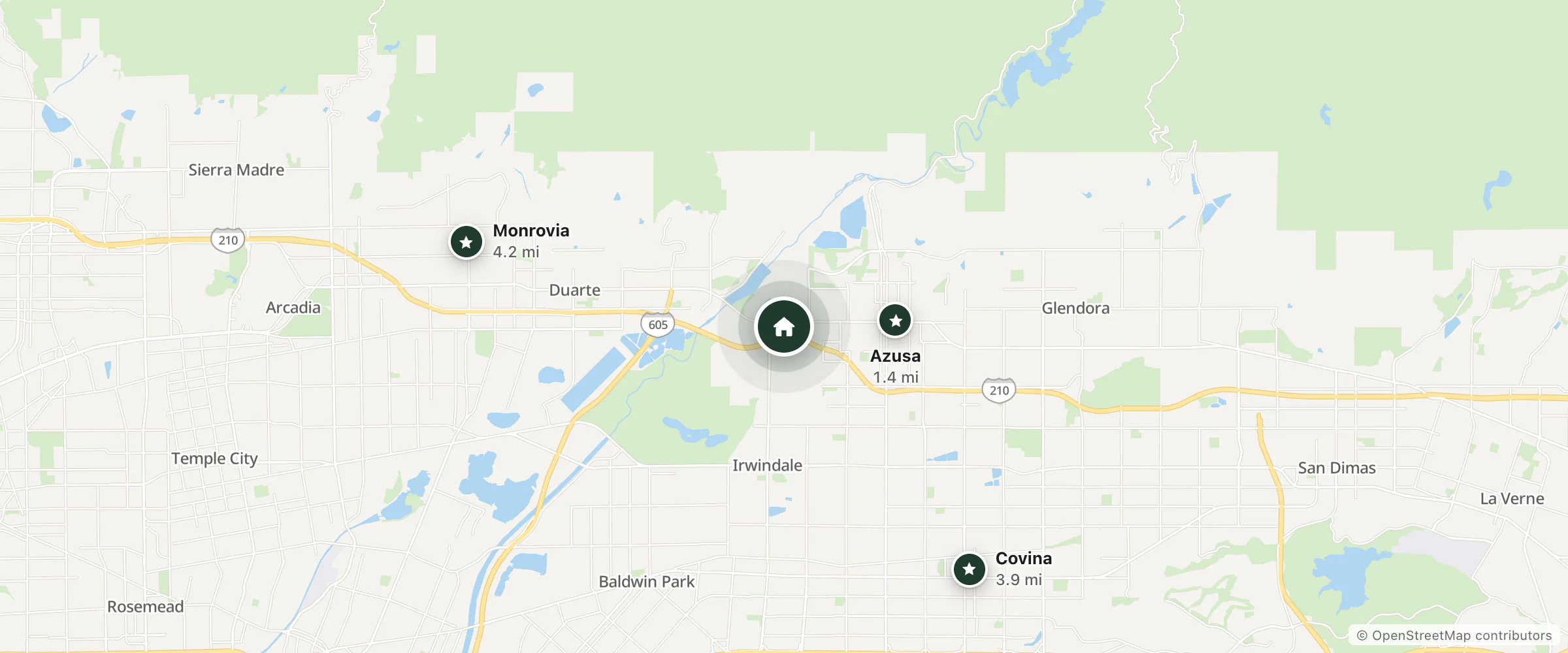 Map of Hotel India and nearby Azusa, Covina and Monrovia