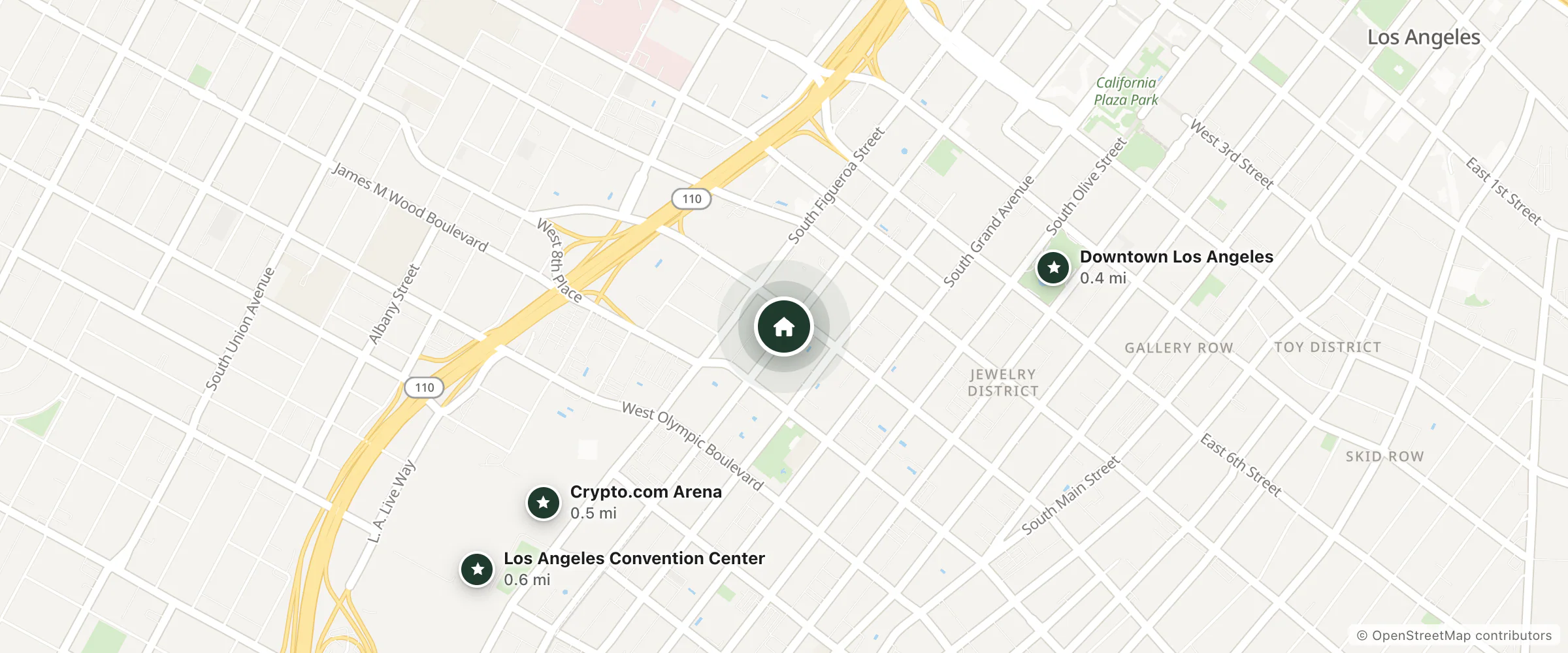 Map of Supreme Hotel and nearby Downtown Los Angeles, Crypto.com Arena and Los Angeles Convention Center
