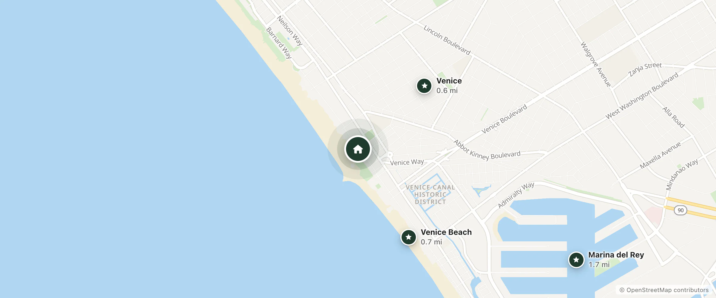 Map of Venice Beach Waldorf and nearby Venice, Venice Beach and Marina del Rey