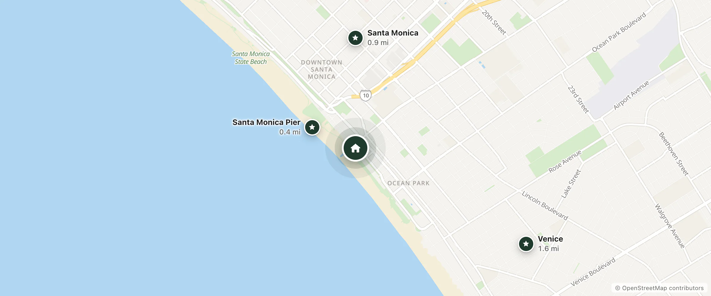 Map of Hotel Casa del Mar and nearby Santa Monica Pier, Santa Monica and Venice
