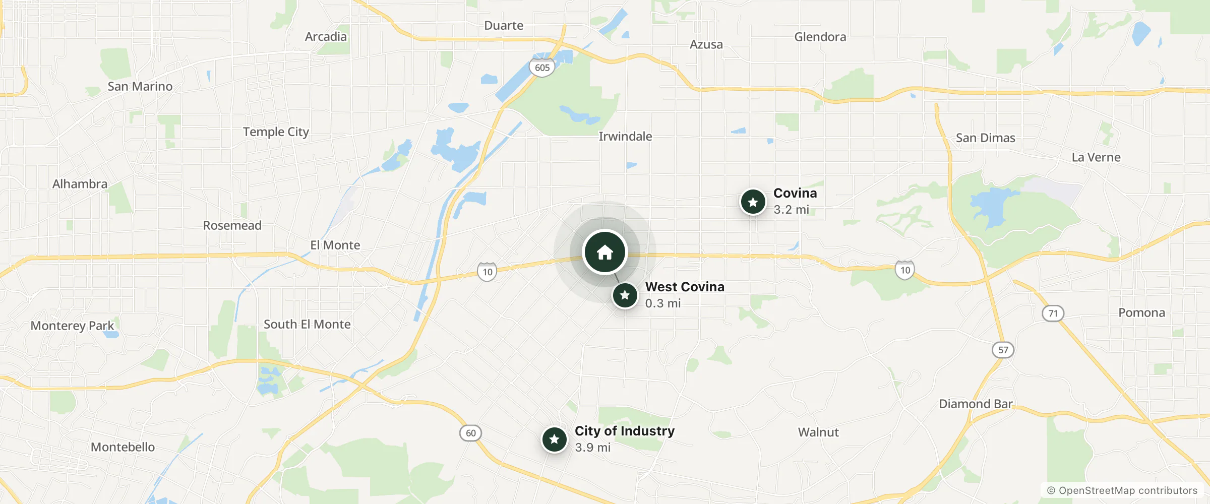 Map of Covina Motel and nearby West Covina, Covina and City of Industry