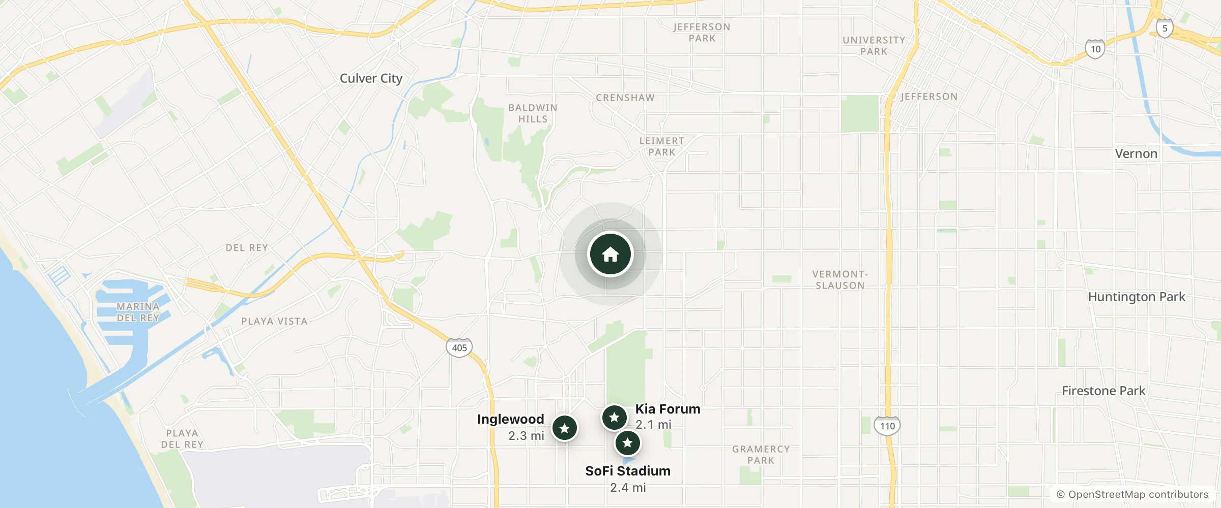Map of Universal Inn and nearby Kia Forum, Inglewood and SoFi Stadium