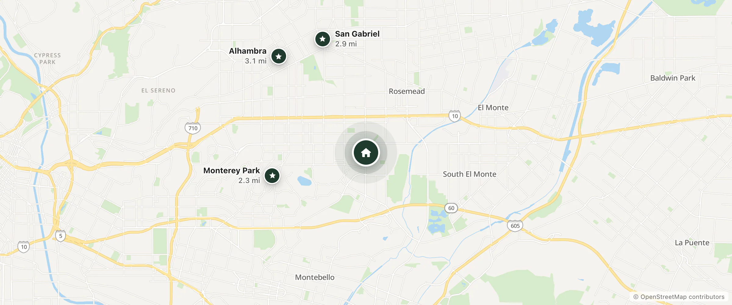 Map of Royale Inn and nearby Monterey Park, San Gabriel and Alhambra