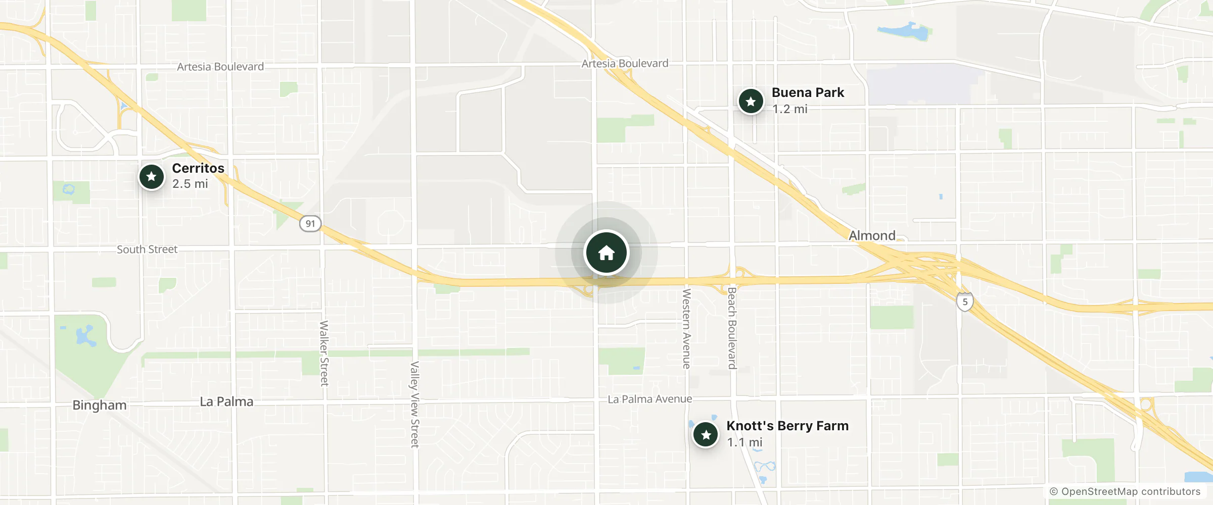 Map of Good Nite Inn Buena Park and nearby Knott's Berry Farm, Buena Park and Cerritos
