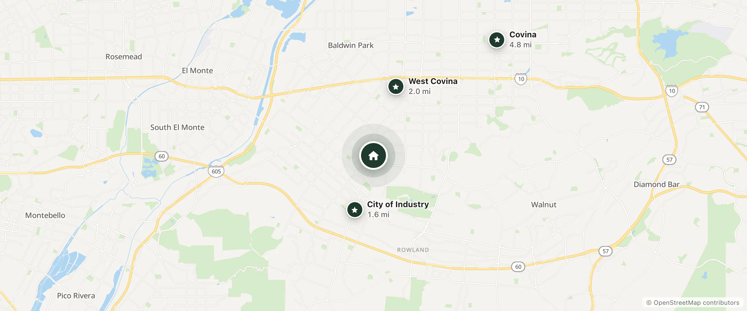Map of Hacienda Inn and Suites and nearby City of Industry, West Covina and Covina