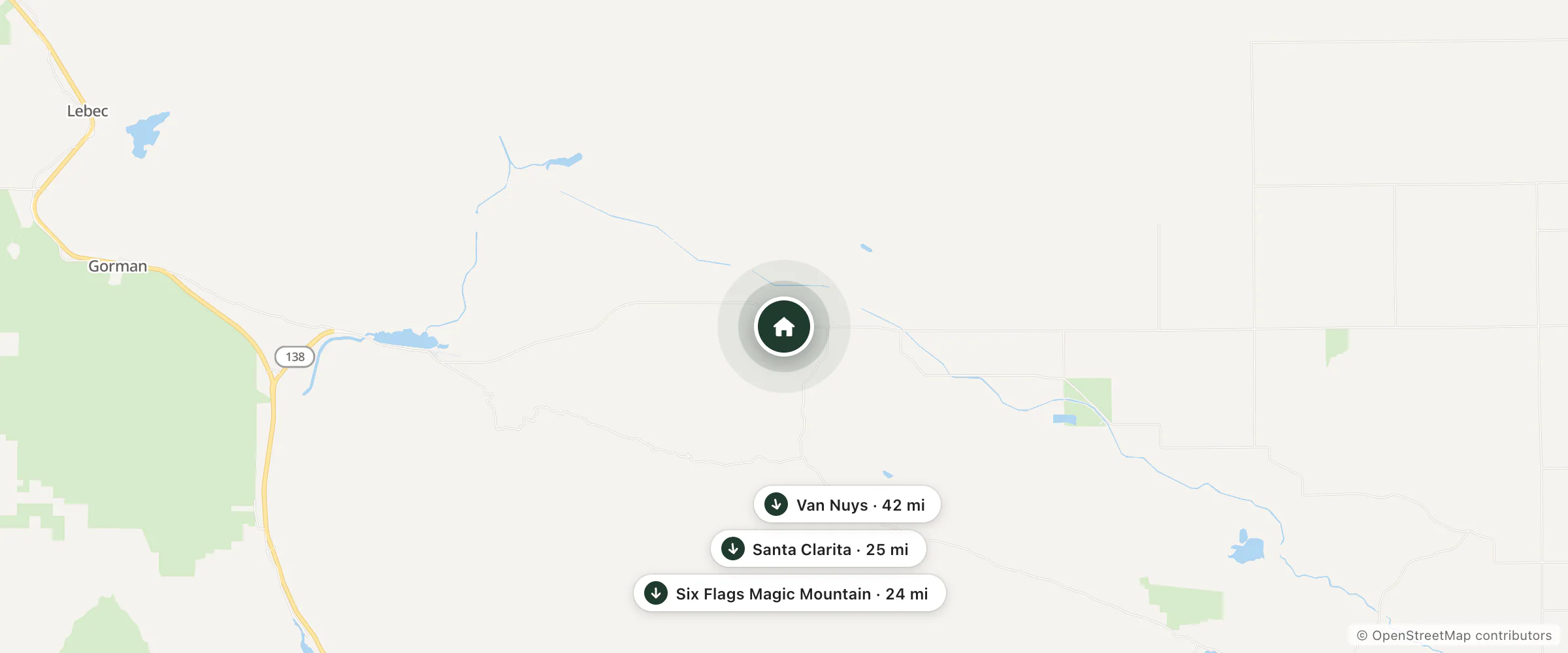 Map of Hikertown and nearby Six Flags Magic Mountain, Santa Clarita and Van Nuys