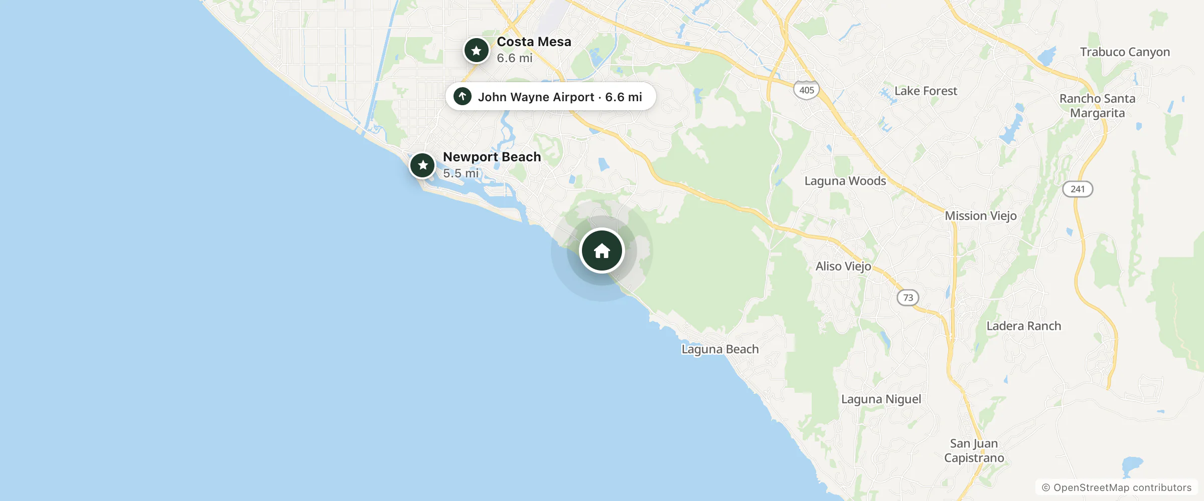 Map of Marriott's Newport Coast Villas and nearby Newport Beach, Costa Mesa and John Wayne Airport